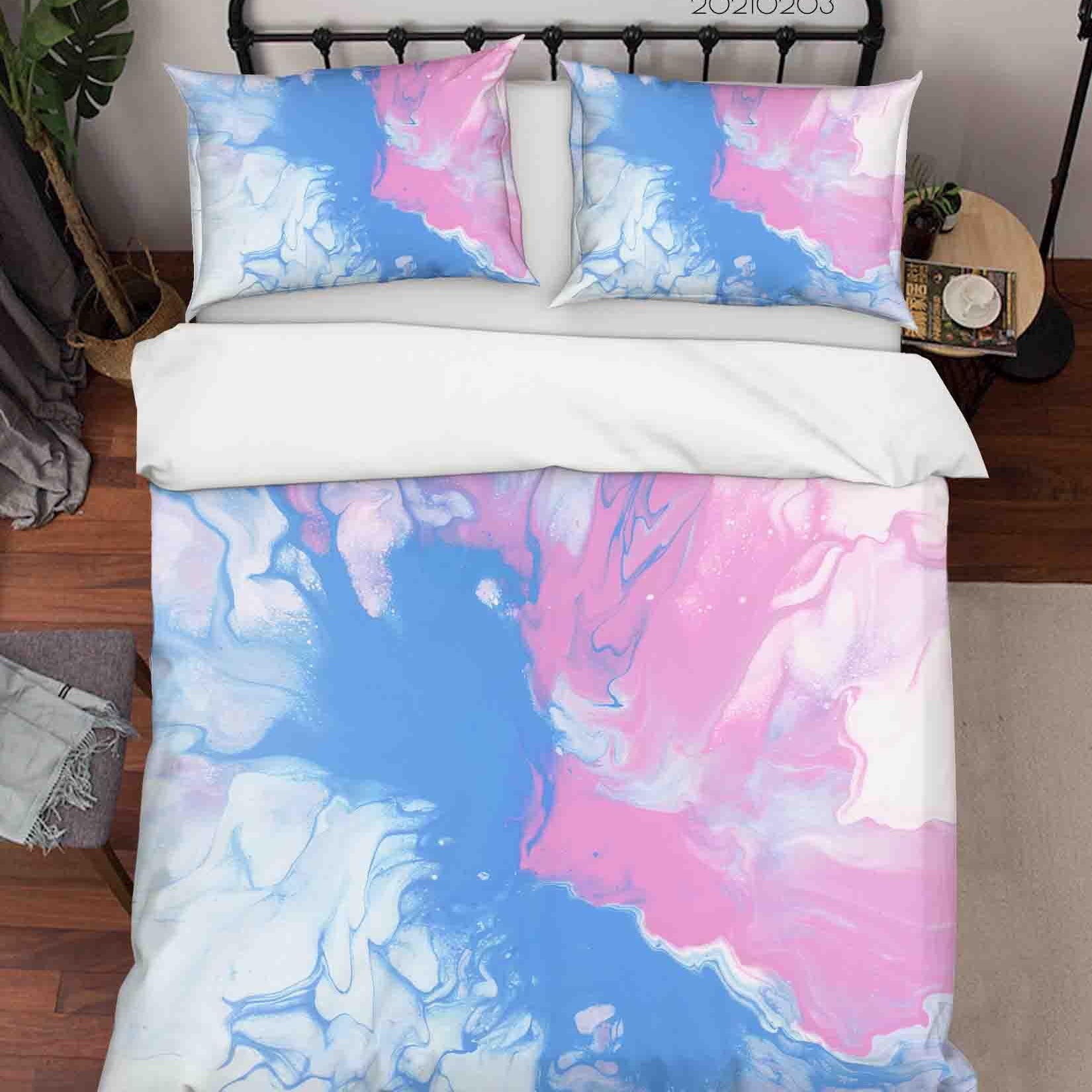 3D Abstract Blue Pink Marble Texture Quilt Cover Set Bedding Set Duvet Cover Pillowcases 84- Jess Art Decoration