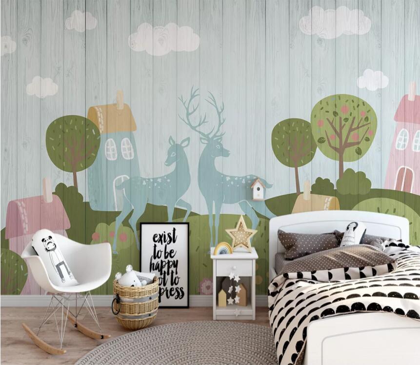 3D Board Elk House Trees Wall Mural Wallpaper 1649- Jess Art Decoration