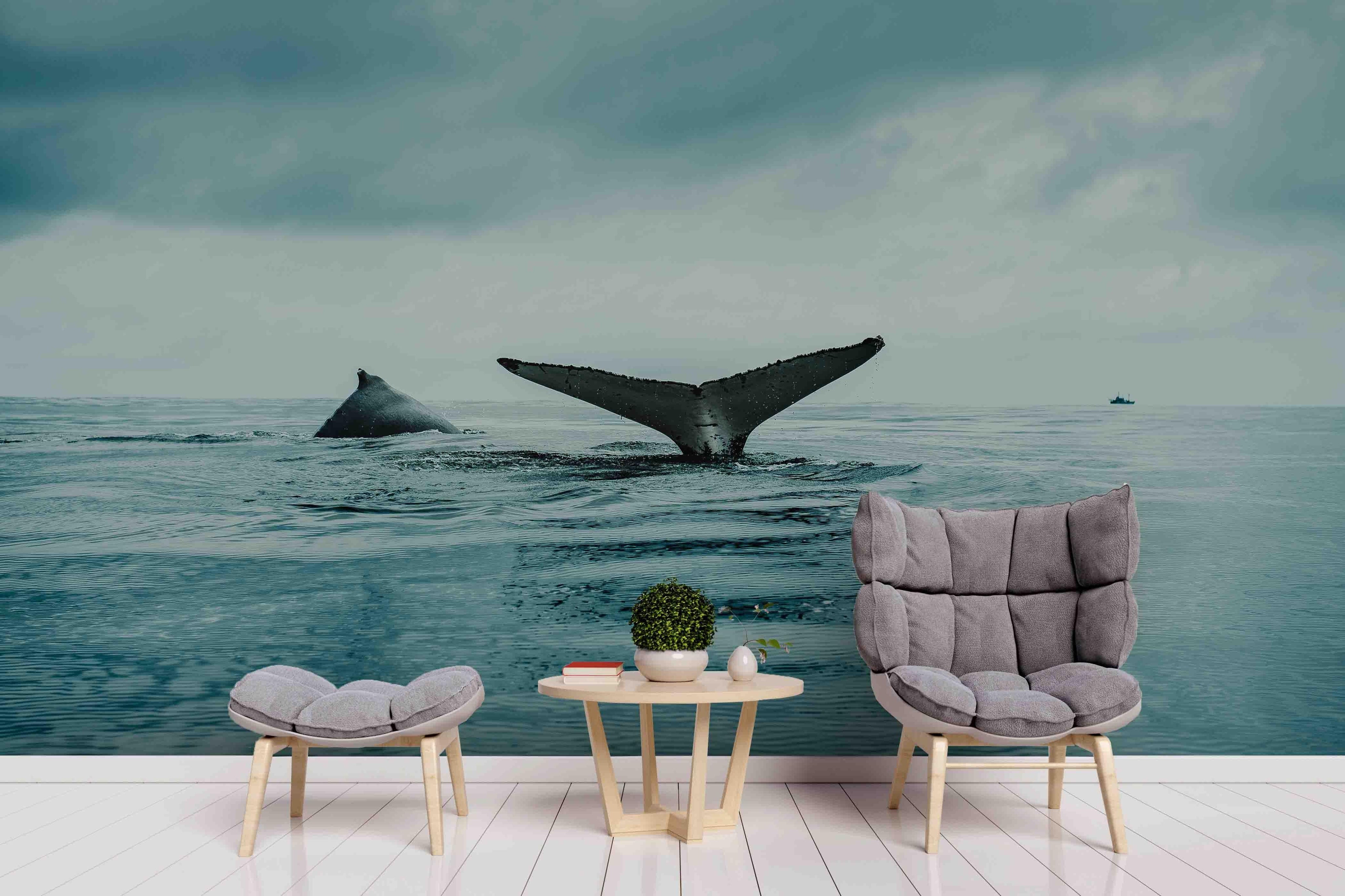 3D Blue Whale Tail Wall Mural Wallpaper SF43- Jess Art Decoration