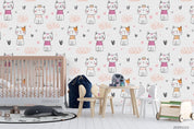 3D Cartoon Hand Drawn Colorful Cat Animal Heart Wall Mural Wallpaper LXL- Jess Art Decoration