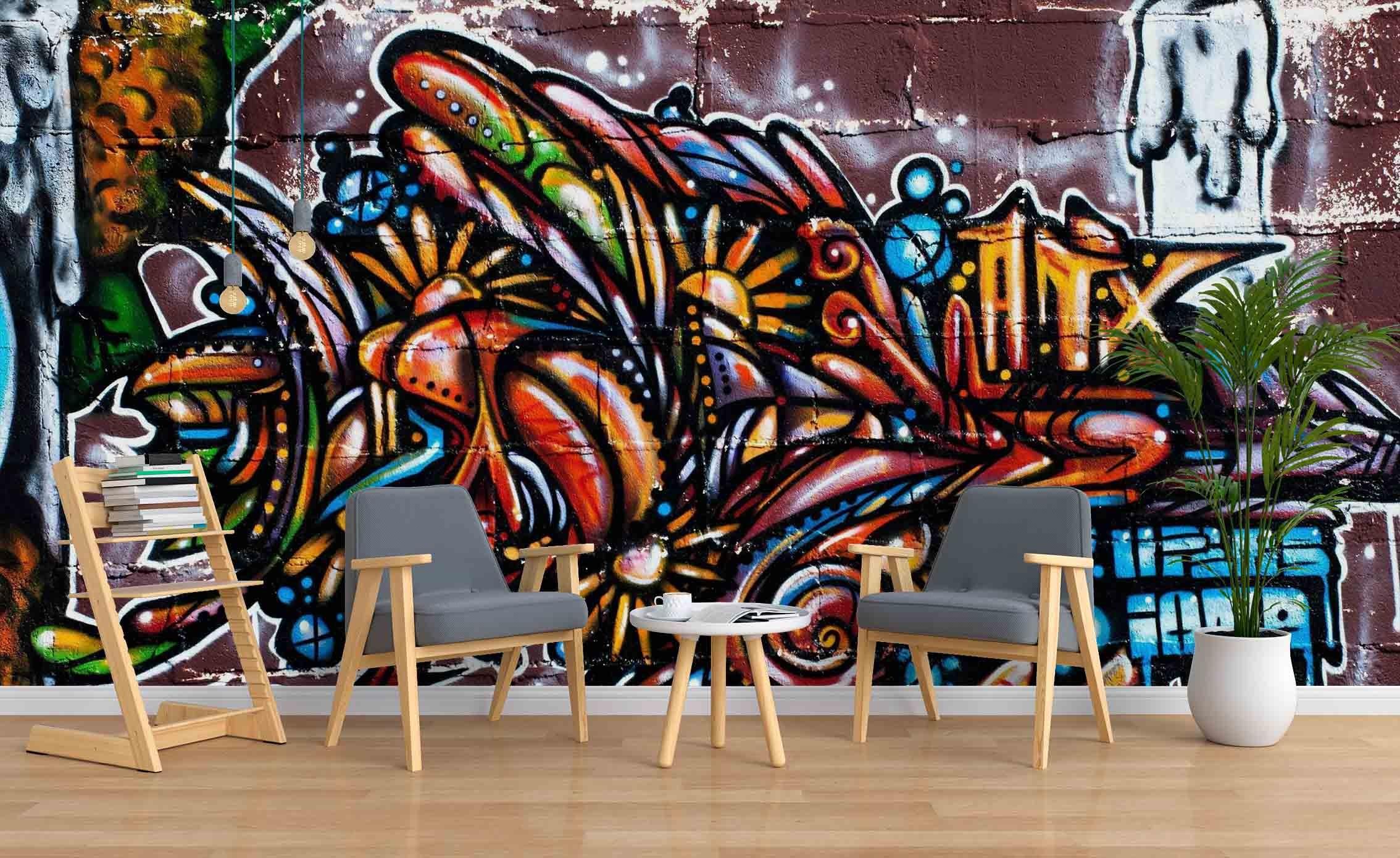 Abstract Graffiti Wallpaper urban graffiti wall mural for teen room, studio or feature wall