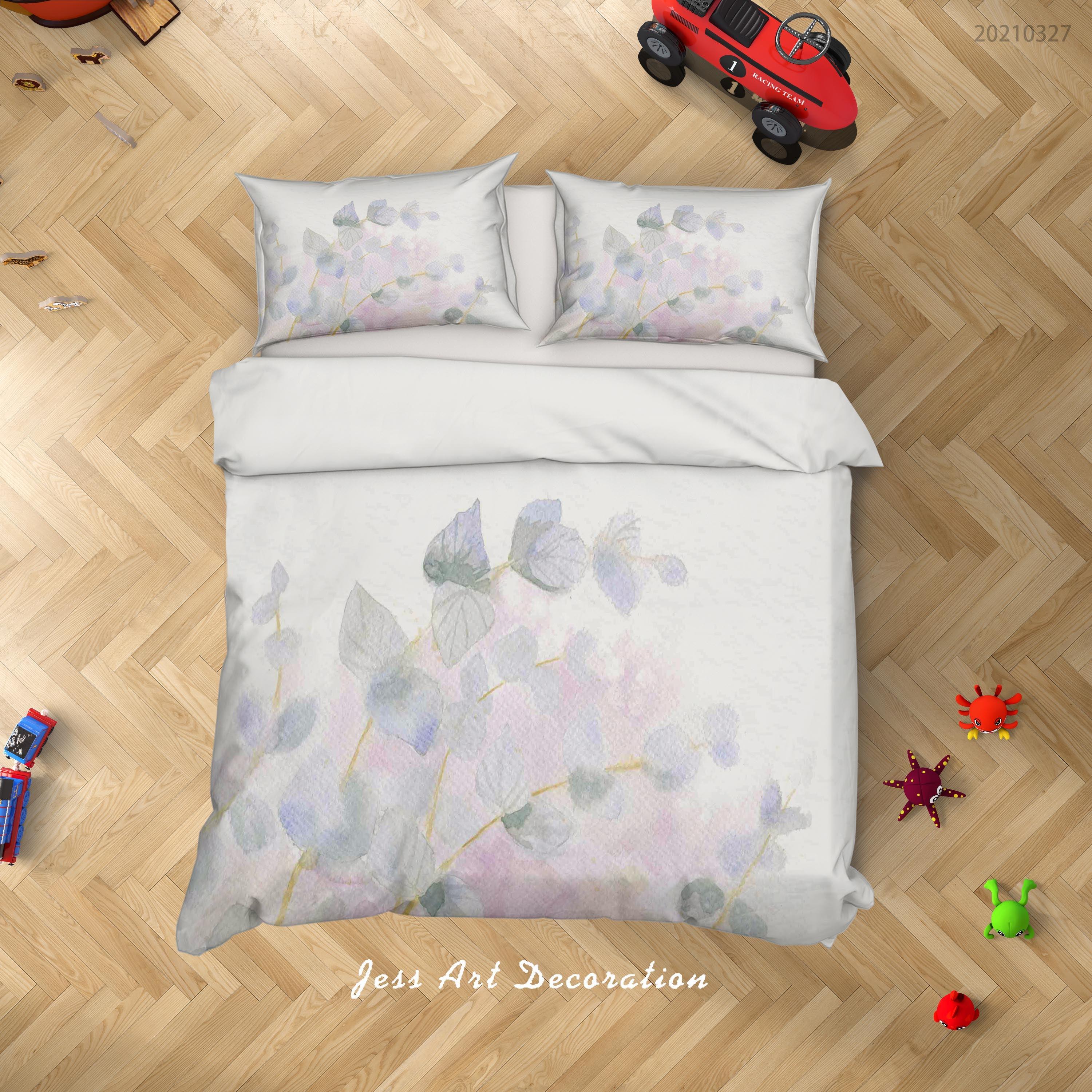 3D Watercolor Floral Leaves Quilt Cover Set Bedding Set Duvet Cover Pillowcases 65- Jess Art Decoration