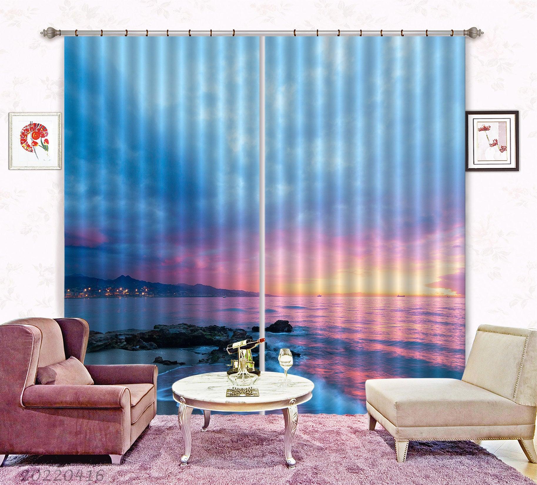 3D Landscape Ocean Reef Coast Golden Sky Cloudy Curtains and Drapes GD 4387- Jess Art Decoration