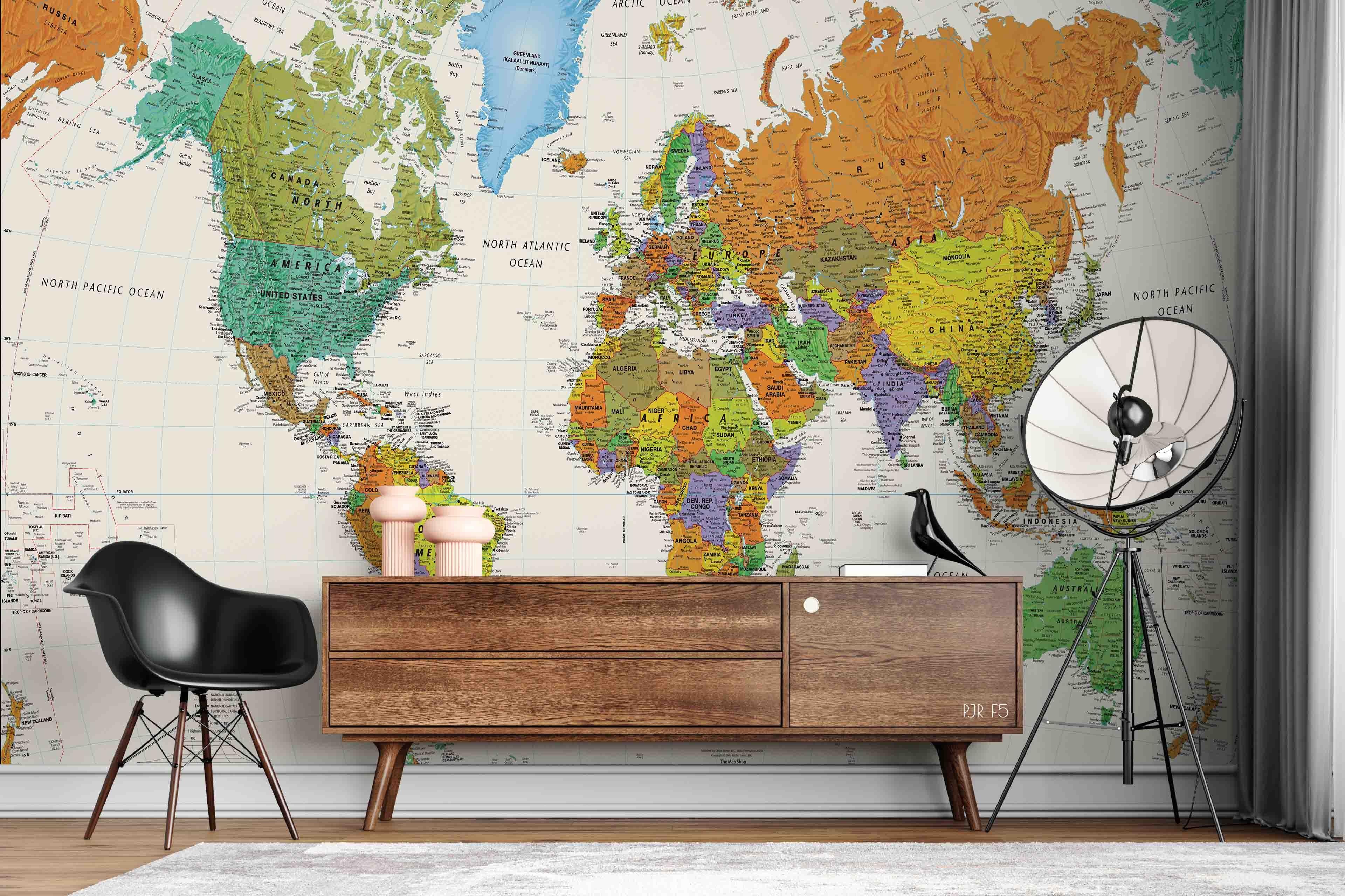 3D Colourful World Map Wall Mural Wallpaper WJ 6637- Jess Art Decoration