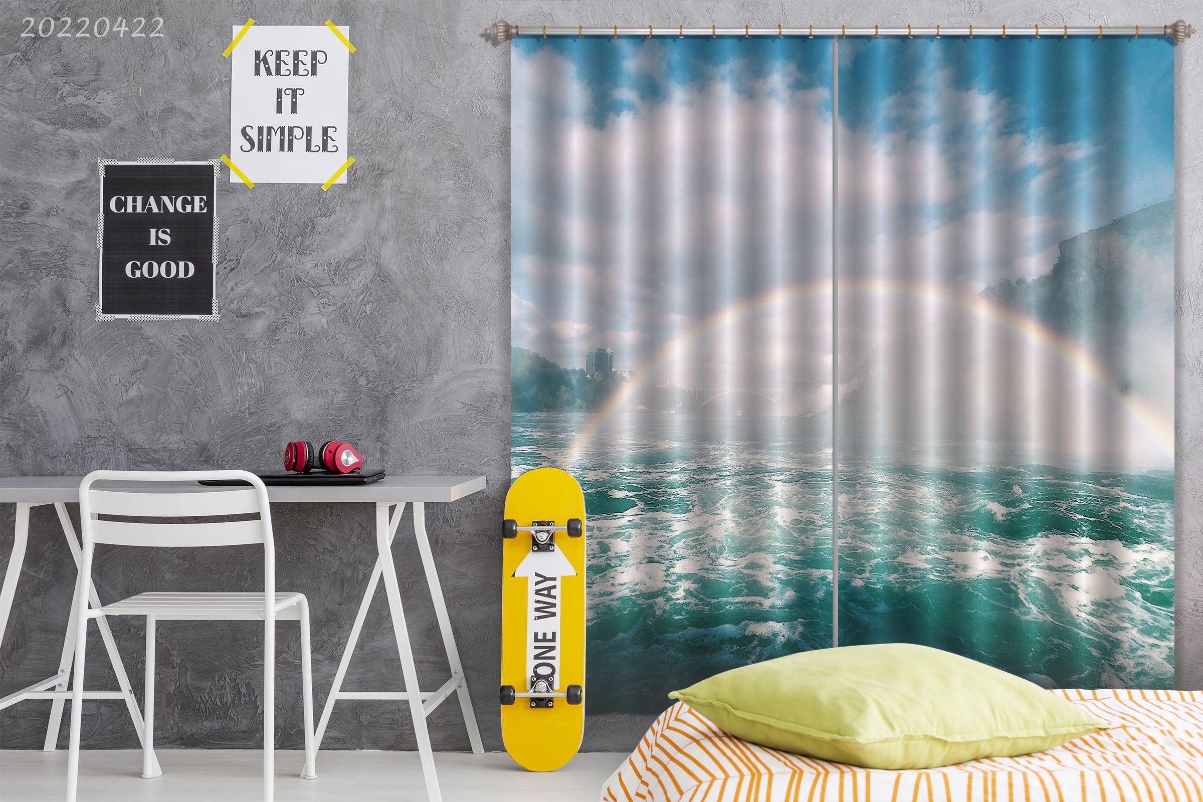 3D Landscape River Sunshine Rainbow Mountain Curtains and Drapes GD 4286- Jess Art Decoration