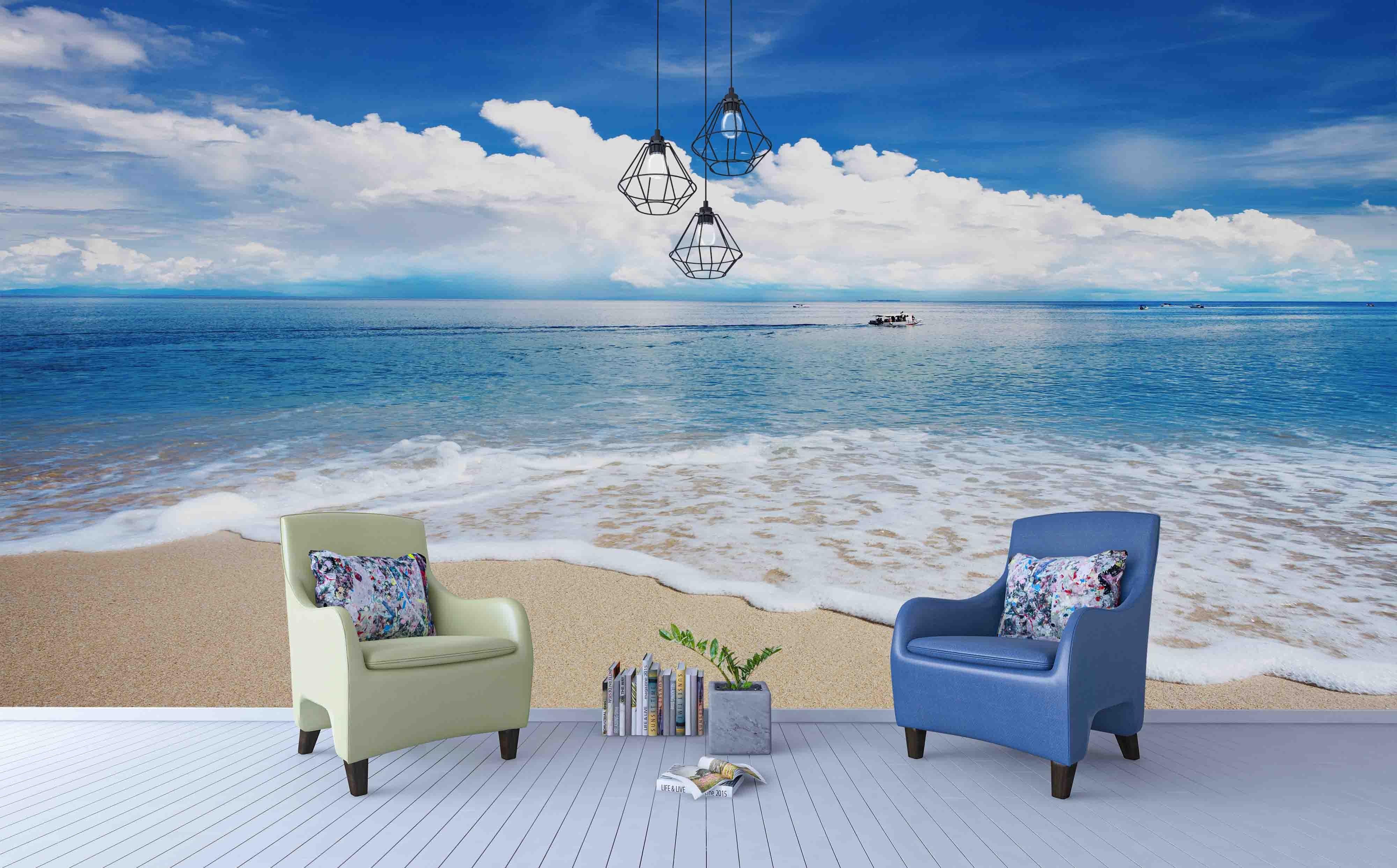 3D Blue Sky White Clouds Seaside Beach Wall Mural Wallpaper 64- Jess Art Decoration