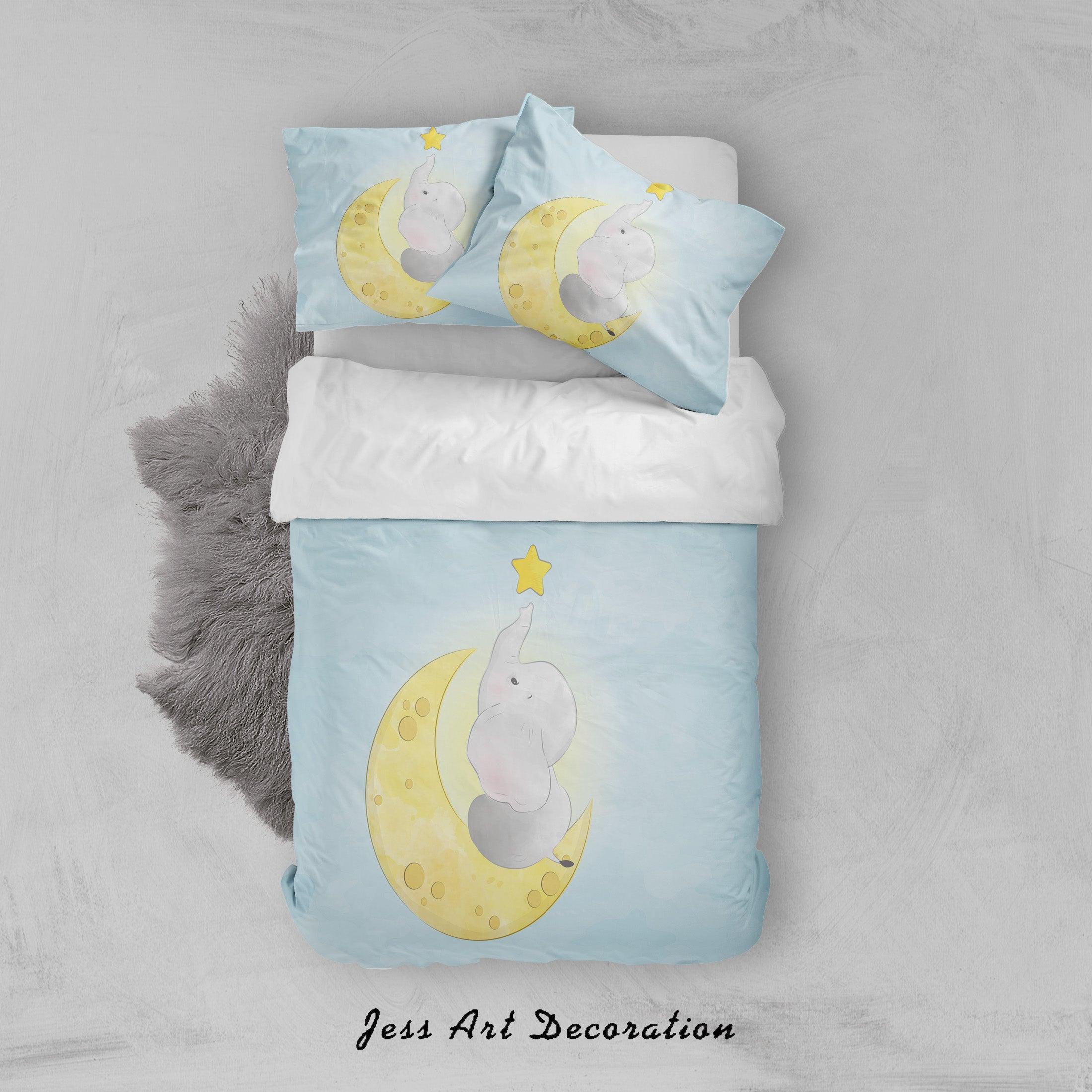 3D Blue Moon Star Elephant Quilt Cover Set Bedding Set Duvet Cover Pillowcases SF56- Jess Art Decoration