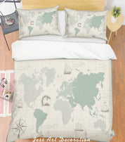 3D Green World Map Quilt Cover Set Bedding Set Pillowcases 237- Jess Art Decoration