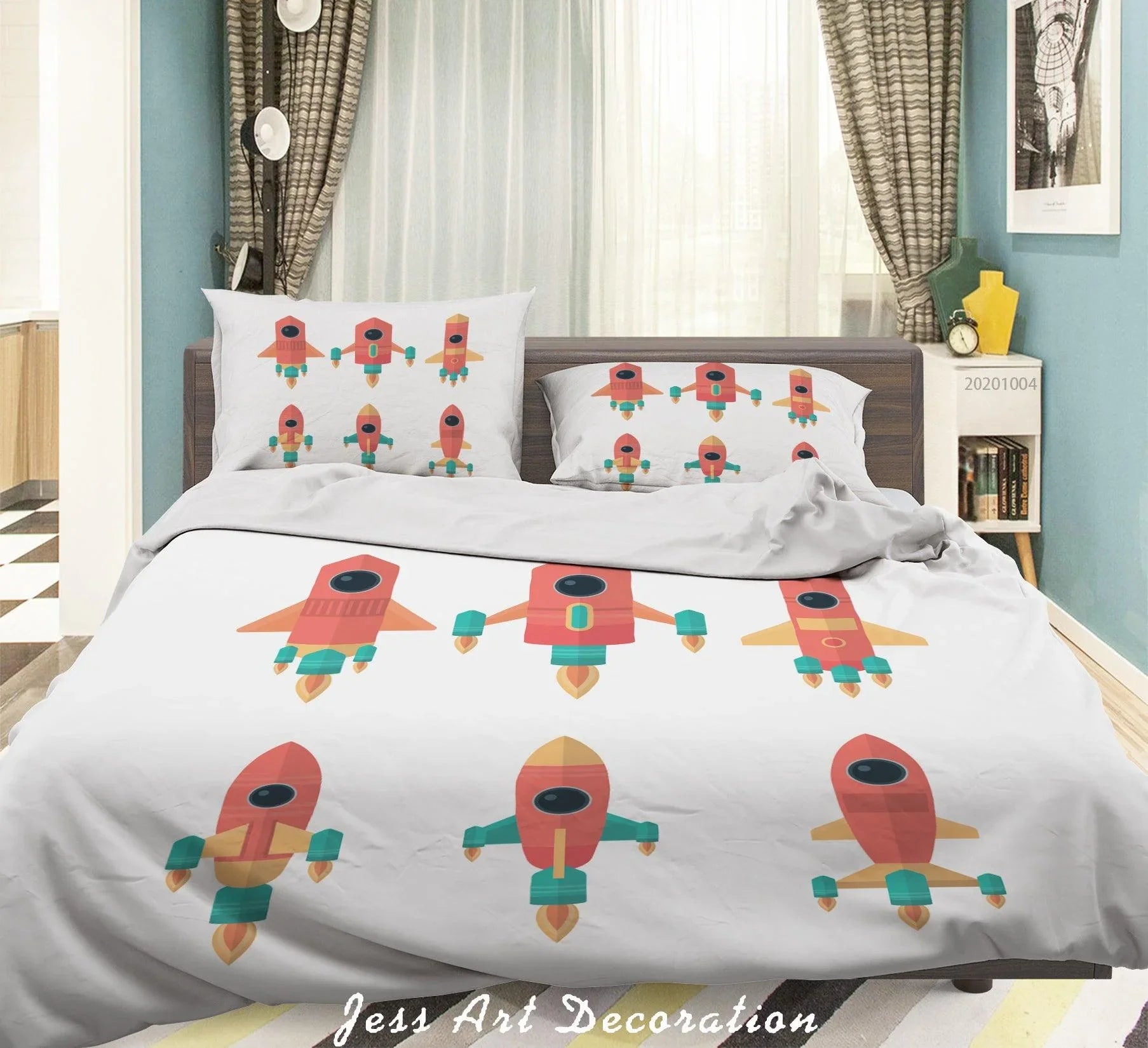 3D Planet Moon Astronaut Spaceship Quilt Cover Set Bedding Set Duvet Cover Pillowcases WJ 9342- Jess Art Decoration
