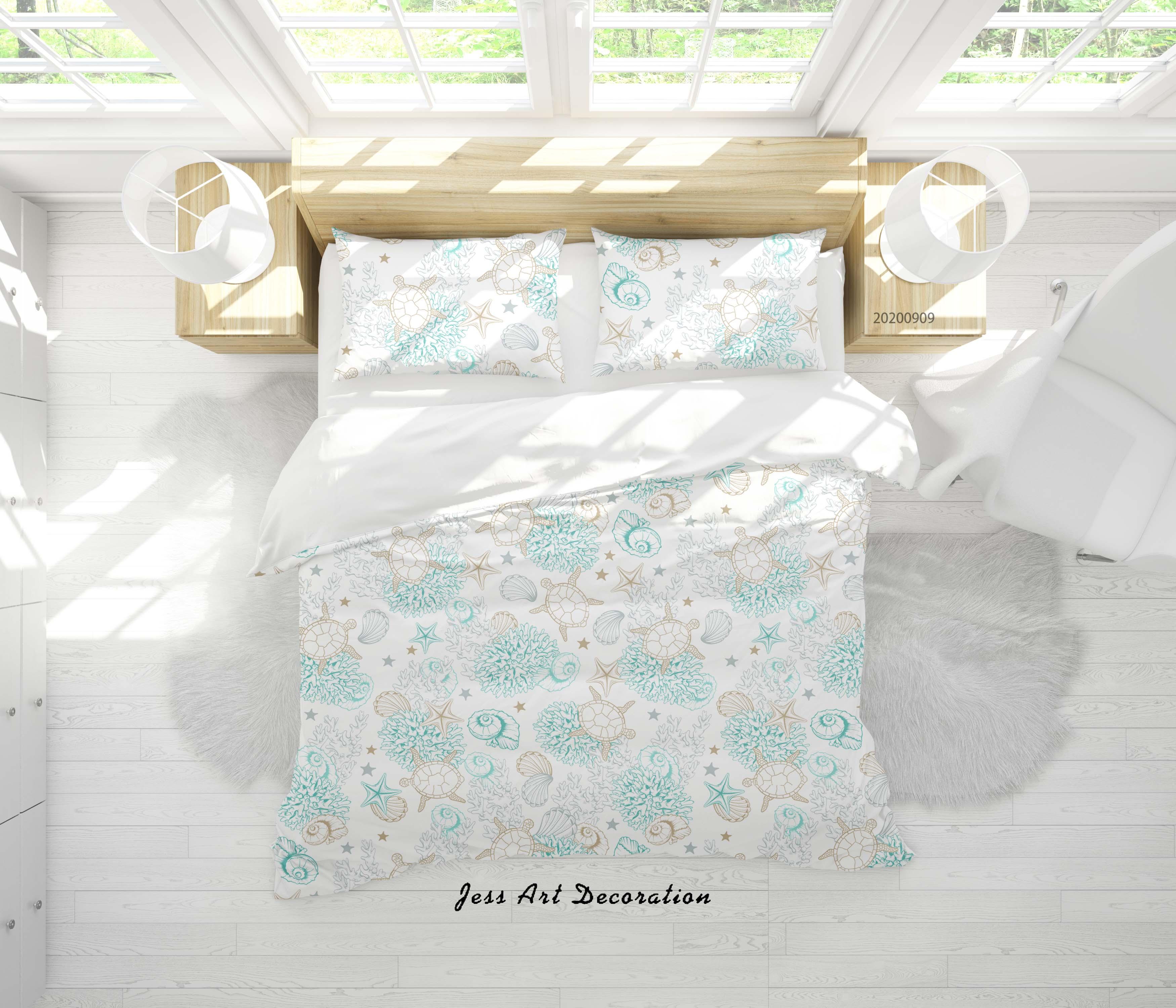 3D Marine Pattern Sea Shells Quilt Cover Set Bedding Set Duvet Cover Pillowcases WJ 6055- Jess Art Decoration