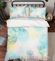 3D Watercolor Green Floral Quilt Cover Set Bedding Set Duvet Cover Pillowcases 95- Jess Art Decoration