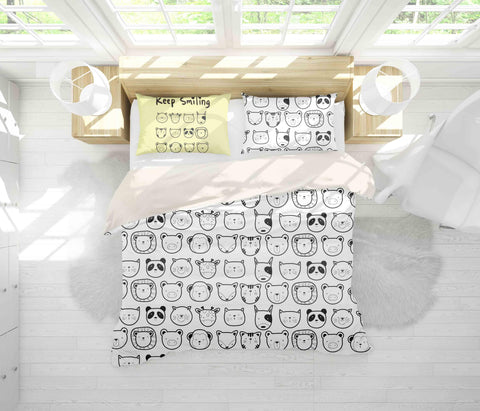 3D Black White Animal Cat Monkey Fox Bear Giraffe Quilt Cover Set Bedding Set Pillowcases 74- Jess Art Decoration