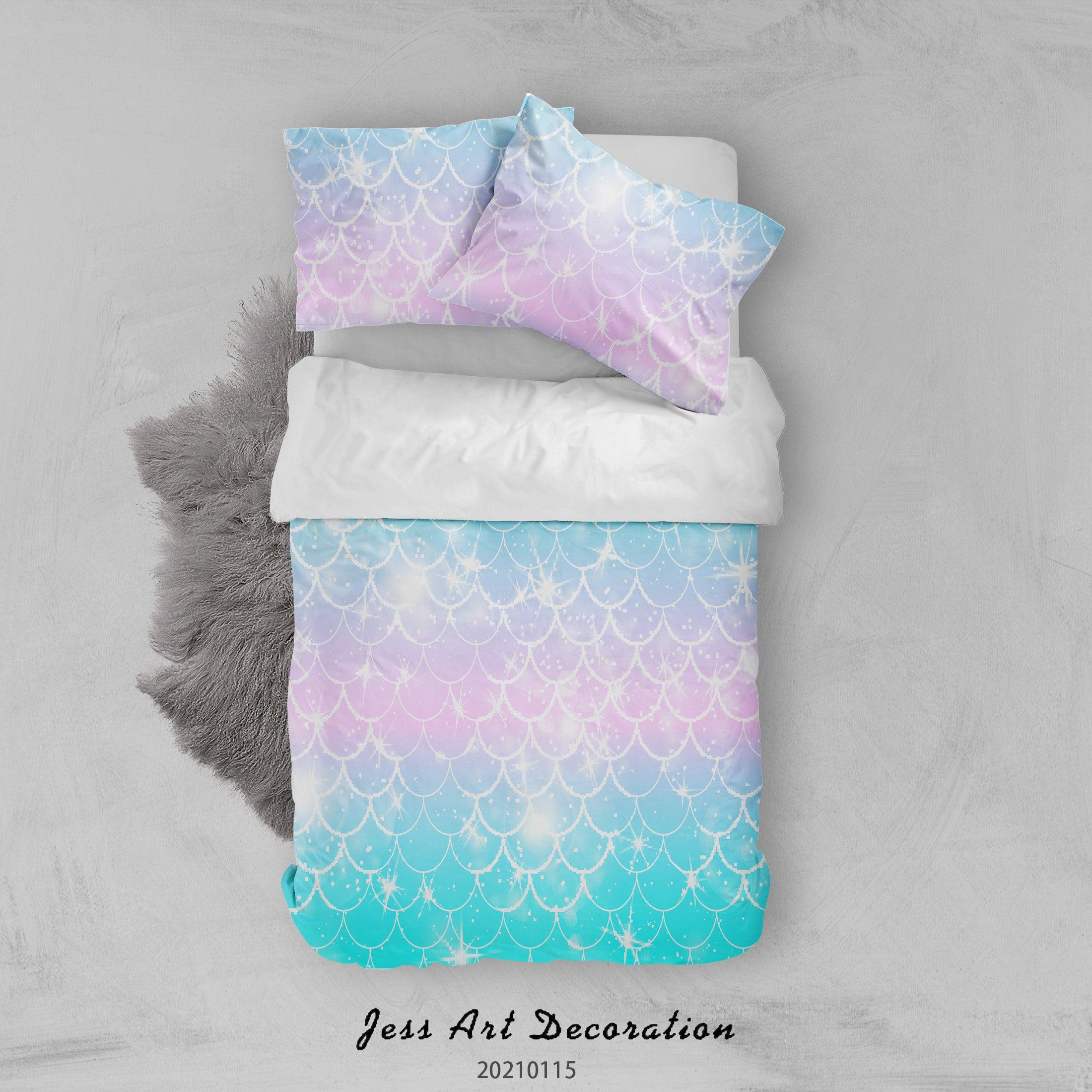3D Watercolor Blue Fish Scale Shape Quilt Cover Set Bedding Set Duvet Cover Pillowcases 75- Jess Art Decoration