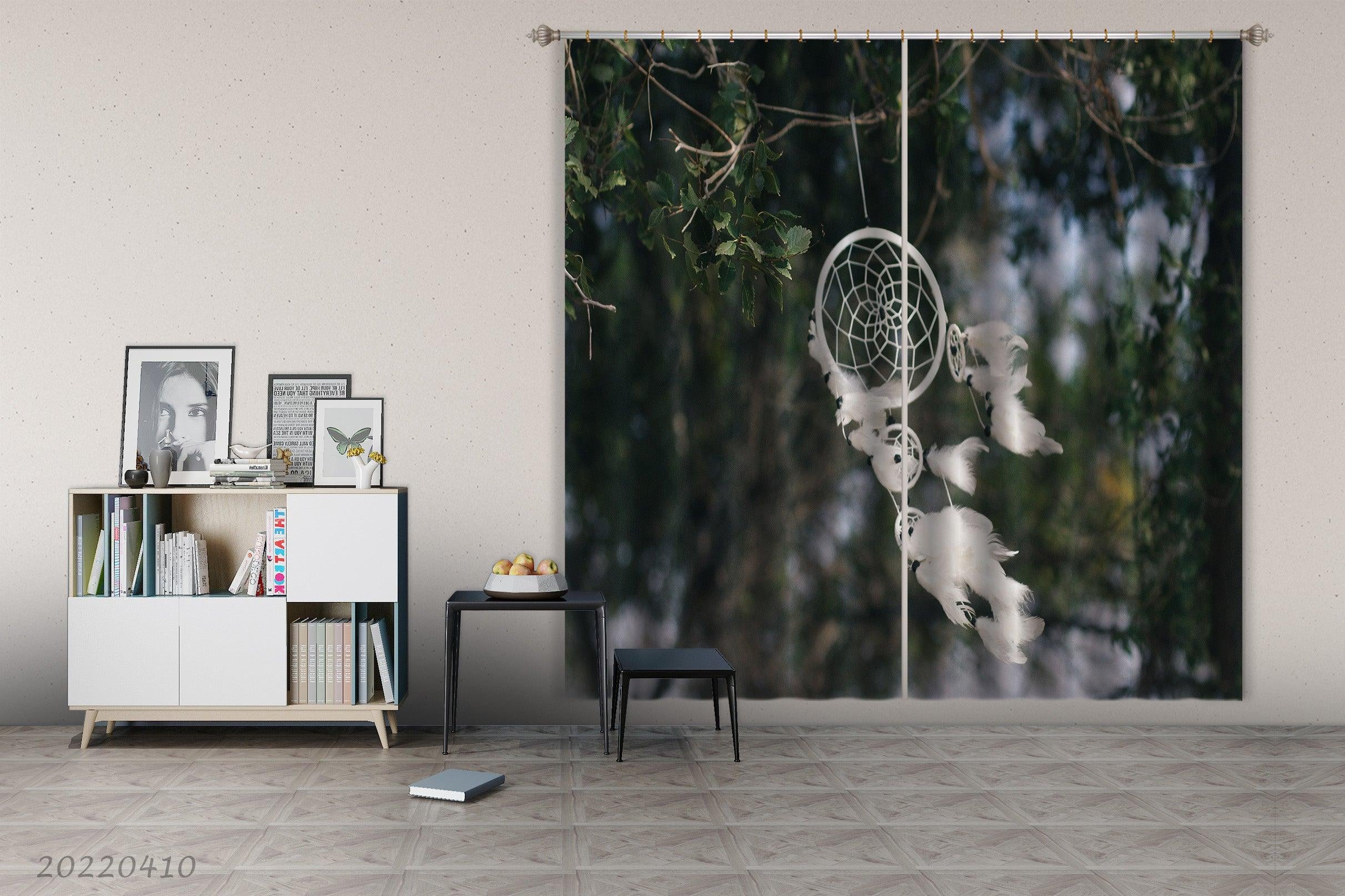 3D Forest Green Tree Dream Catcher Feather Curtains and Drapes GD 3848- Jess Art Decoration