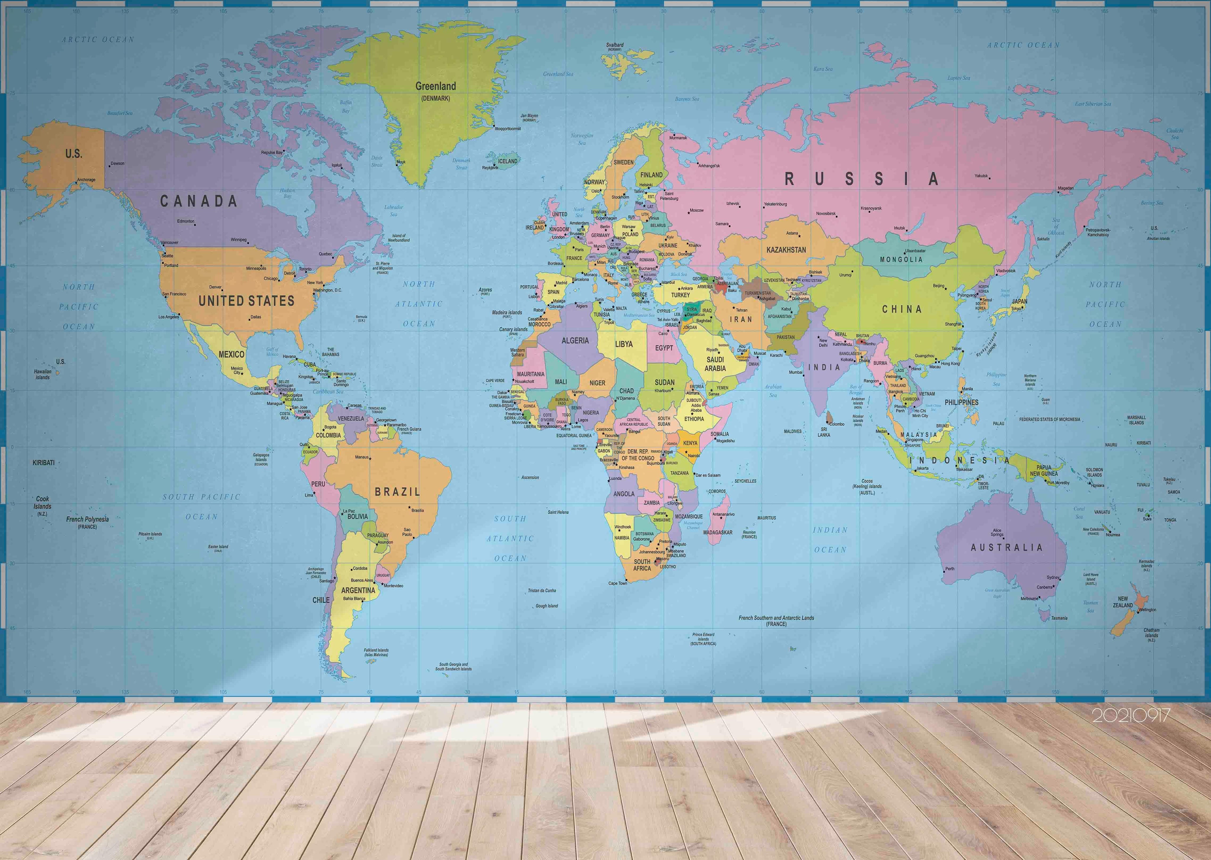 3D Blue World Map Wall Mural Wallpaper LQH 108- Jess Art Decoration