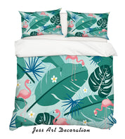 3D Cartoon Flamingo Leaves Quilt Cover Set Bedding Set Pillowcases 117- Jess Art Decoration