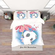 3D White Panda Floral Quilt Cover Set Bedding Set Duvet Cover Pillowcases SF89- Jess Art Decoration