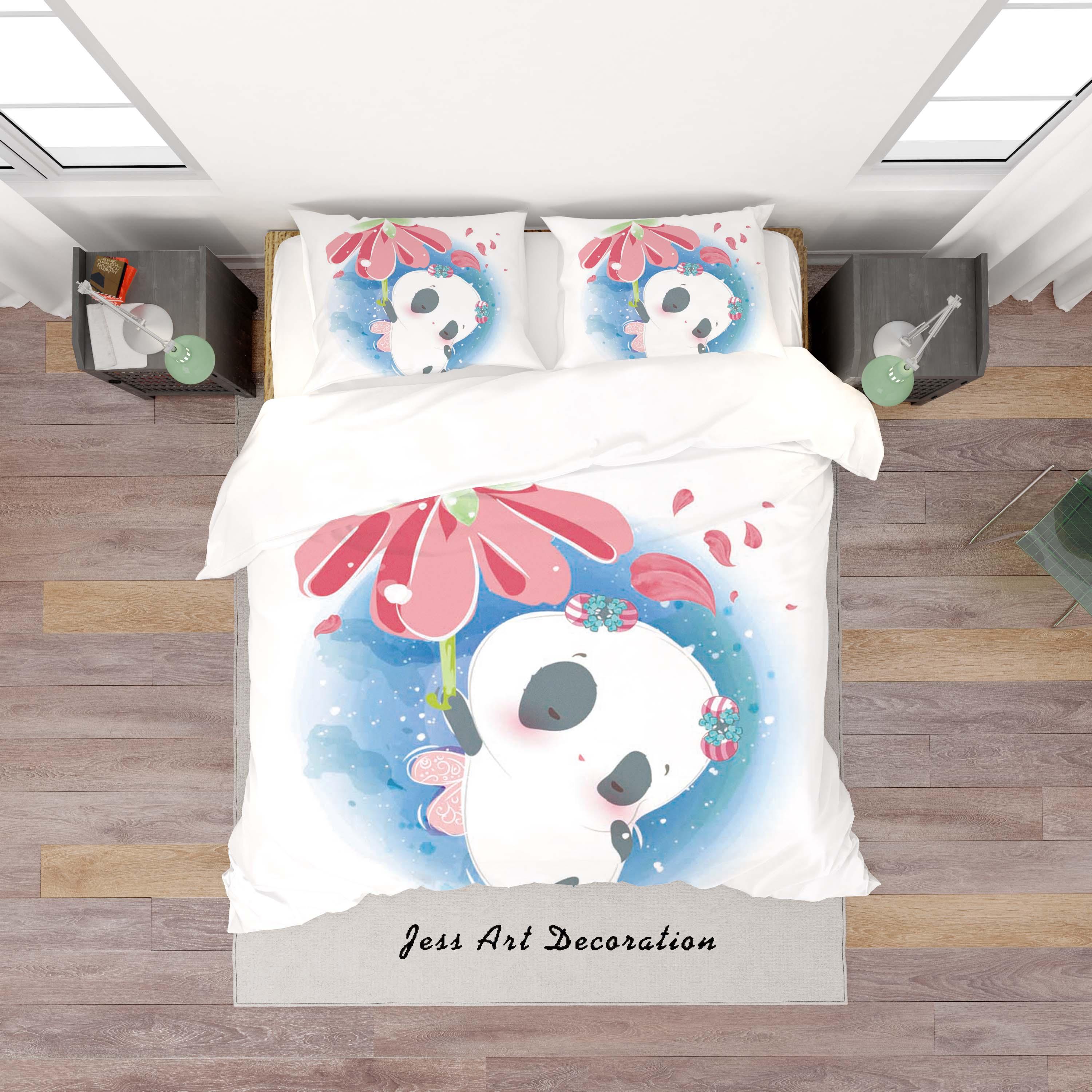 3D White Panda Floral Quilt Cover Set Bedding Set Duvet Cover Pillowcases SF89- Jess Art Decoration