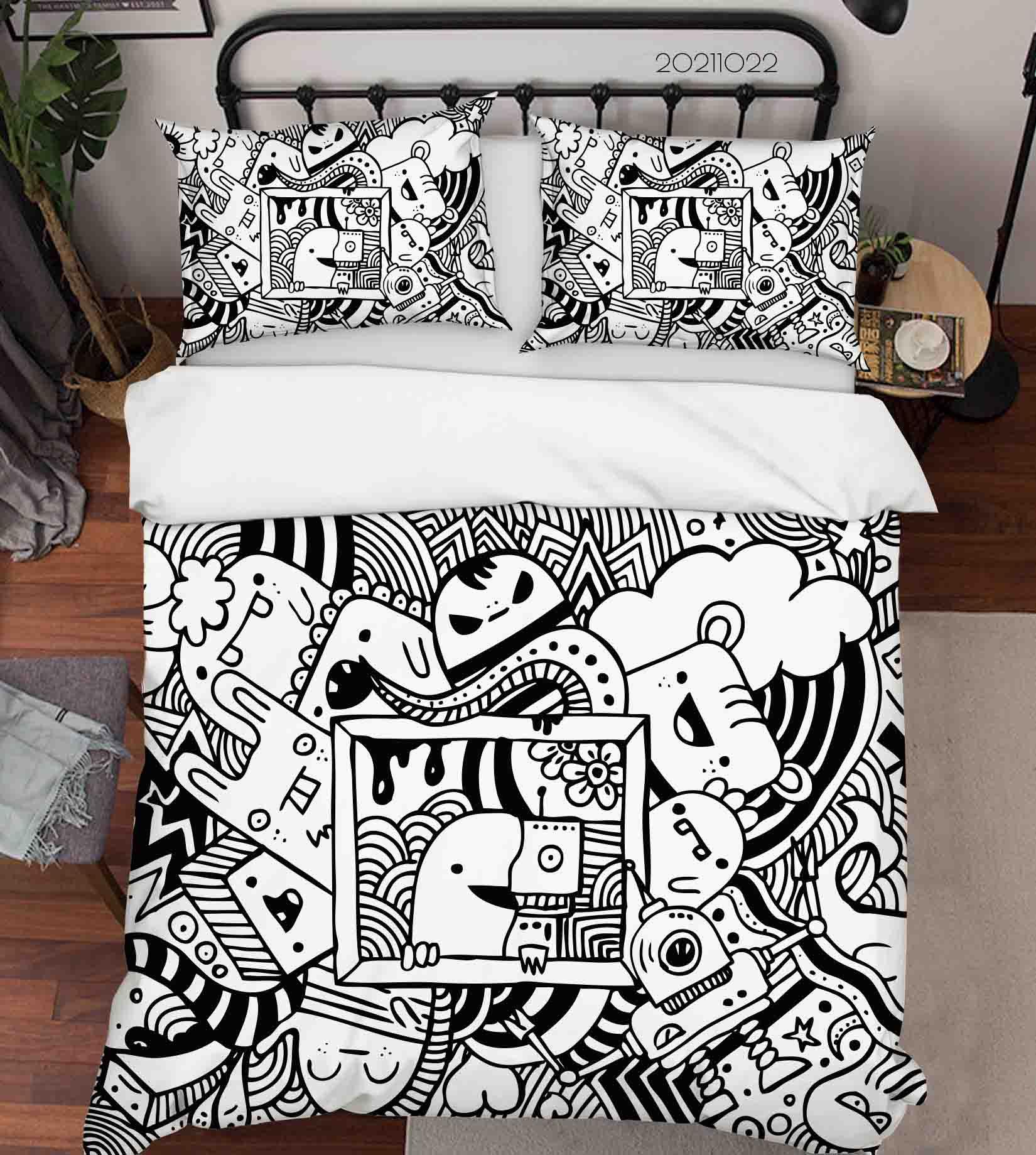 3D Cartoon Gray Monster Graffiti Quilt Cover Set Bedding Set Duvet Cover Pillowcases 95- Jess Art Decoration