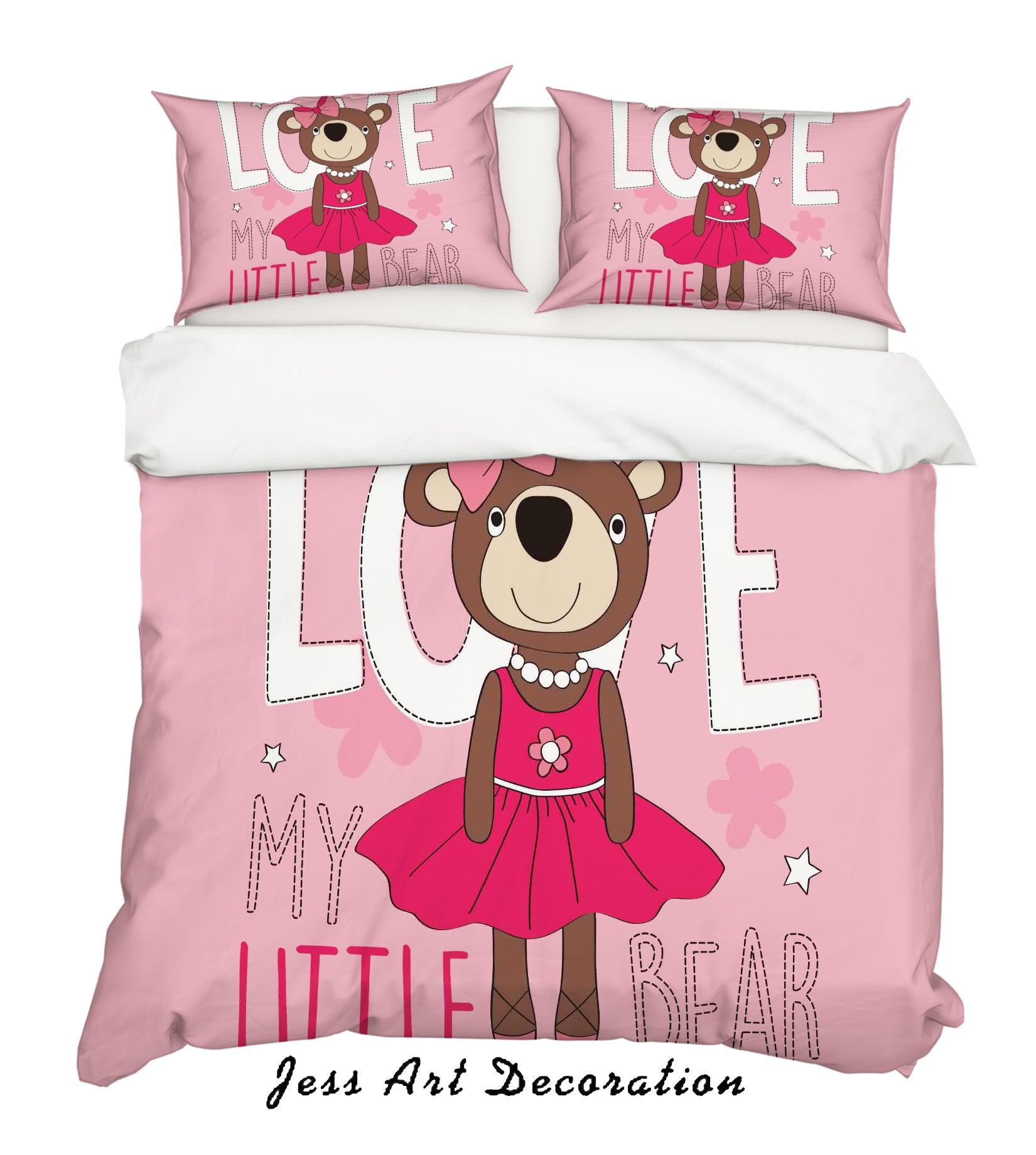 3D Cartoon Bear Pink Quilt Cover Set Bedding Set Pillowcases 181- Jess Art Decoration