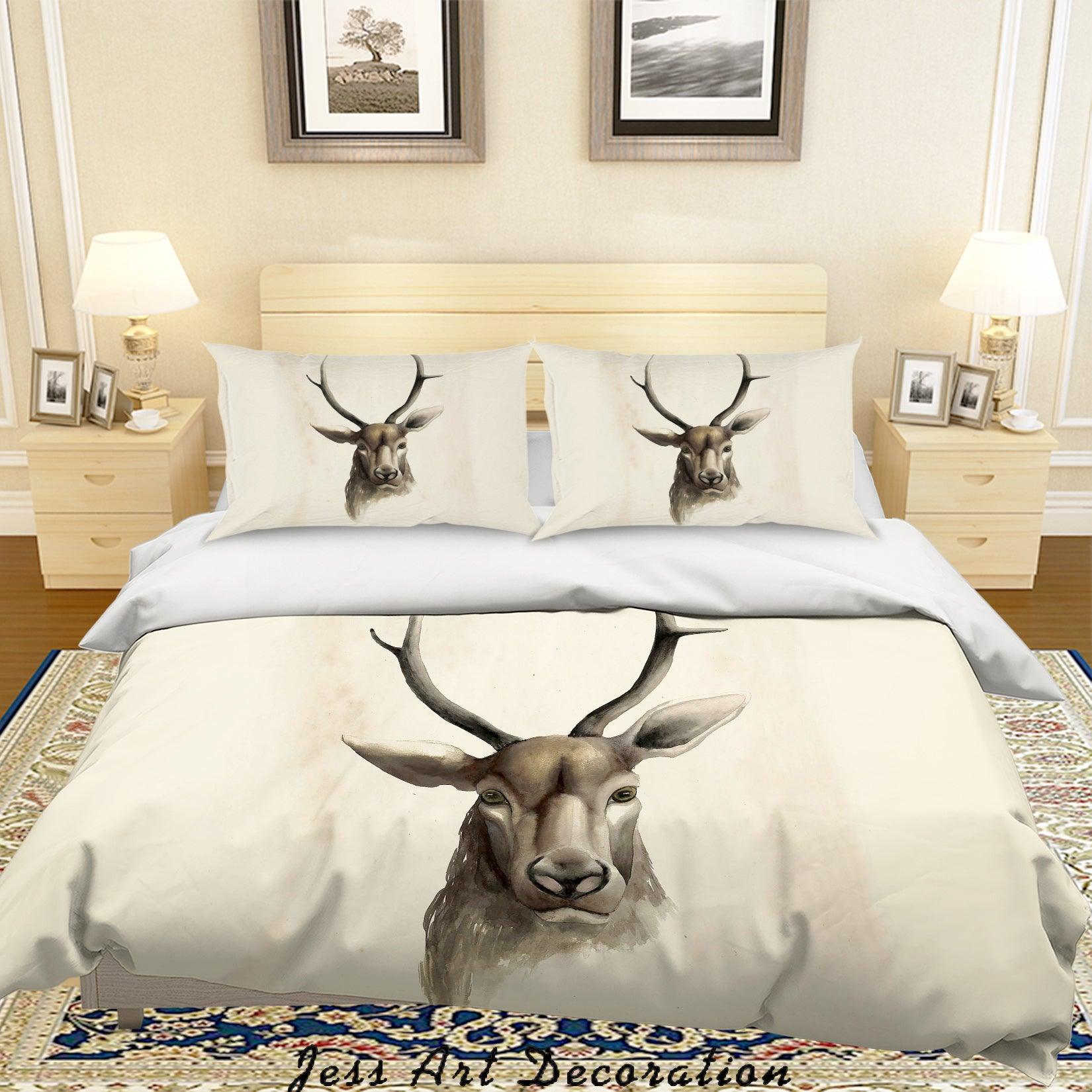 3D White Elk Quilt Cover Set Bedding Set Pillowcases 19- Jess Art Decoration