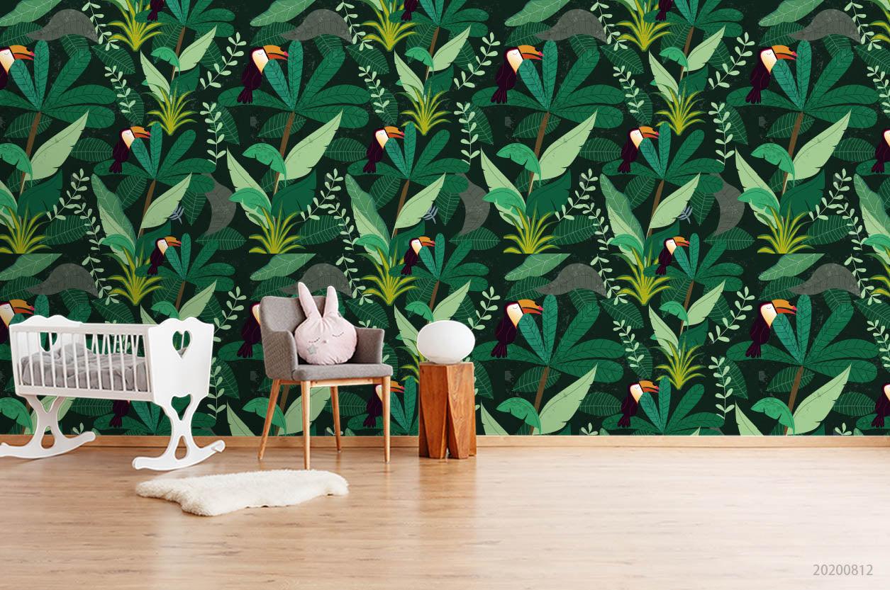 3D Hand Sketching Green Leaves Plant Wall Mural Wallpaper LXL 1062- Jess Art Decoration
