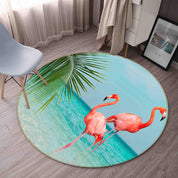 3D Tropical Sea Beach Palm Flamingo Non-Slip Round Rug Mat 127- Jess Art Decoration