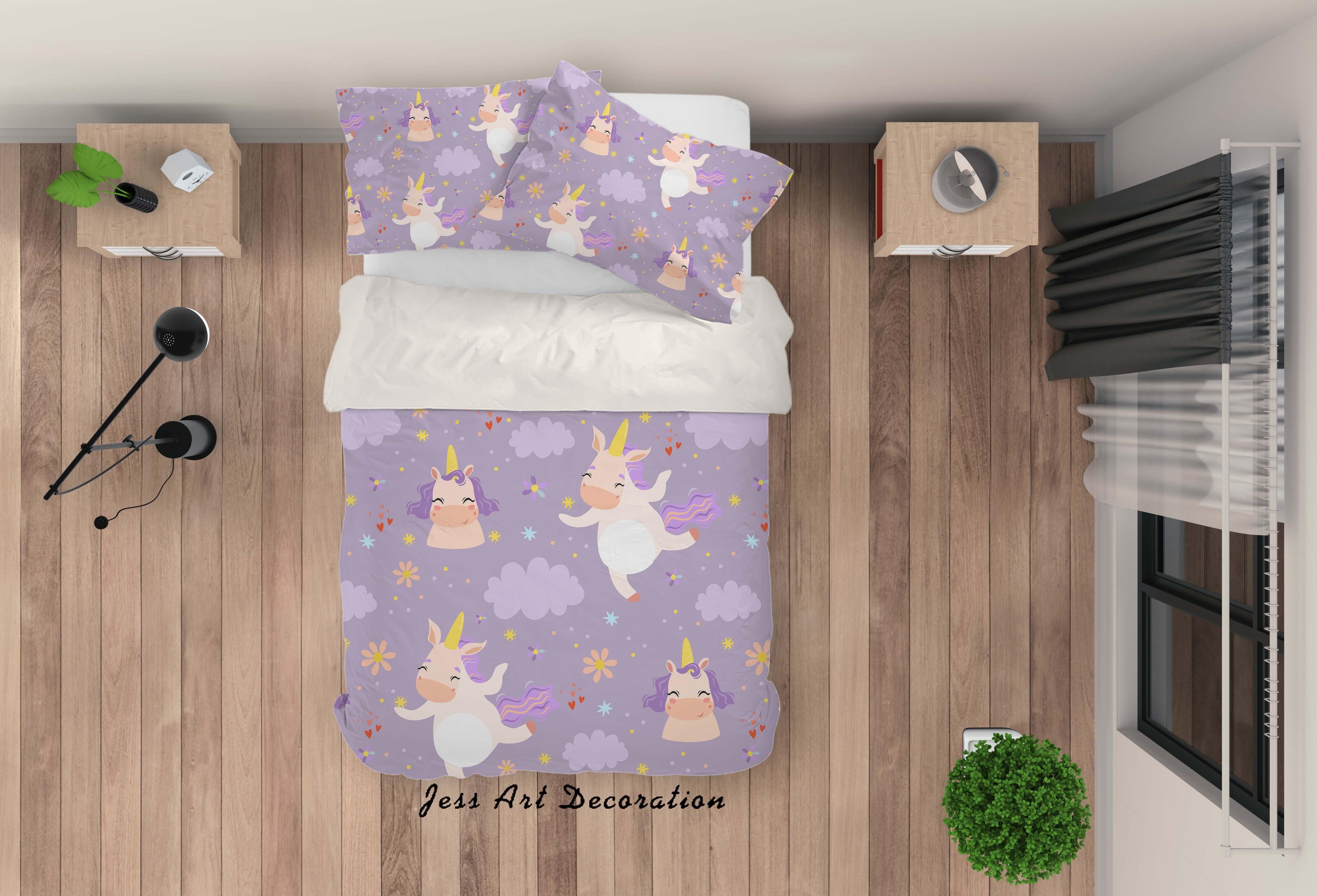 3D Cartoon Unicorn Cloud Animal Purple Quilt Cover Set Bedding Set Duvet Cover Pillowcases LXL- Jess Art Decoration