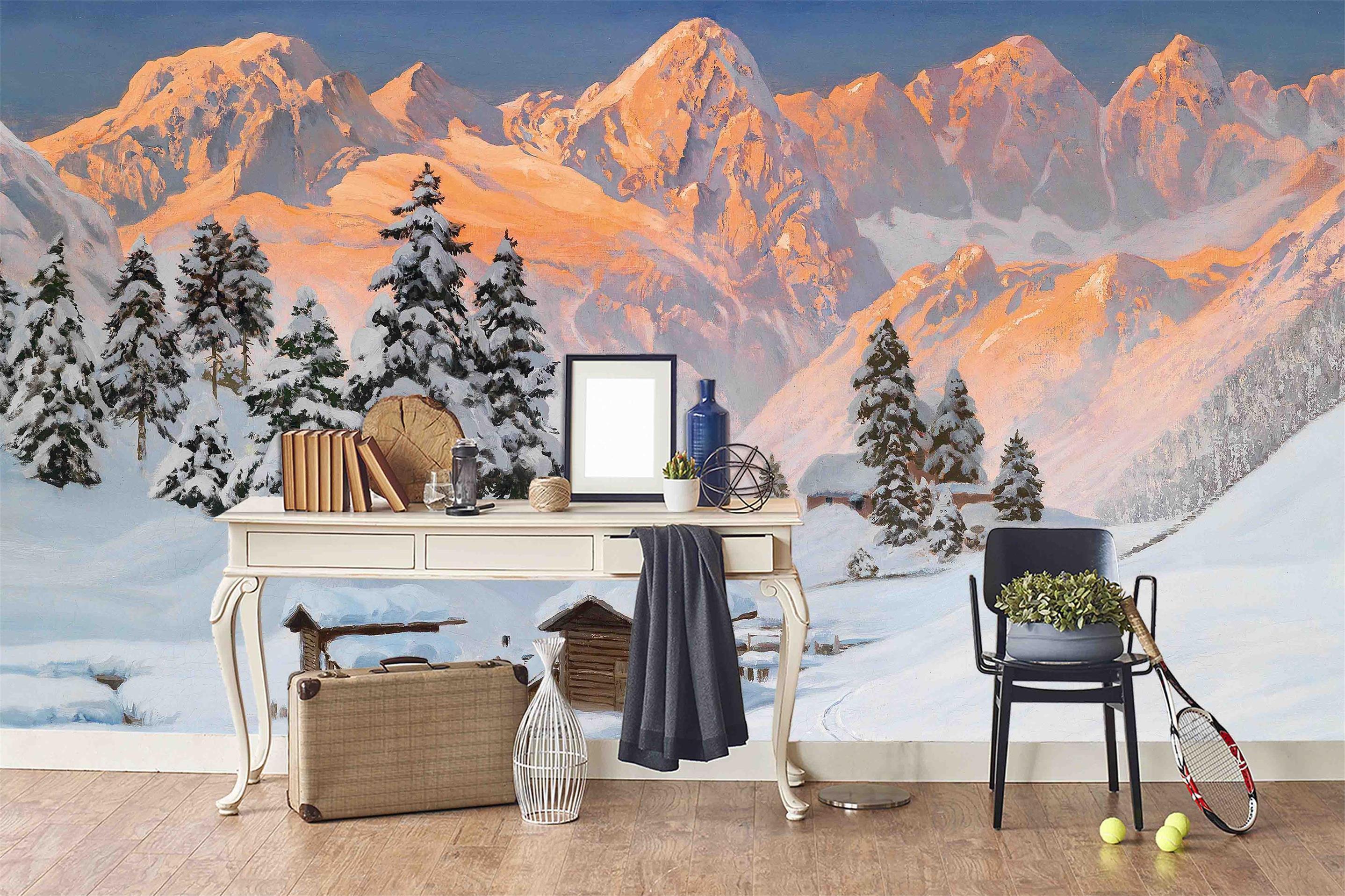 3D Mountains Snow Oil Painting Wall Mural Wallpaper 55- Jess Art Decoration
