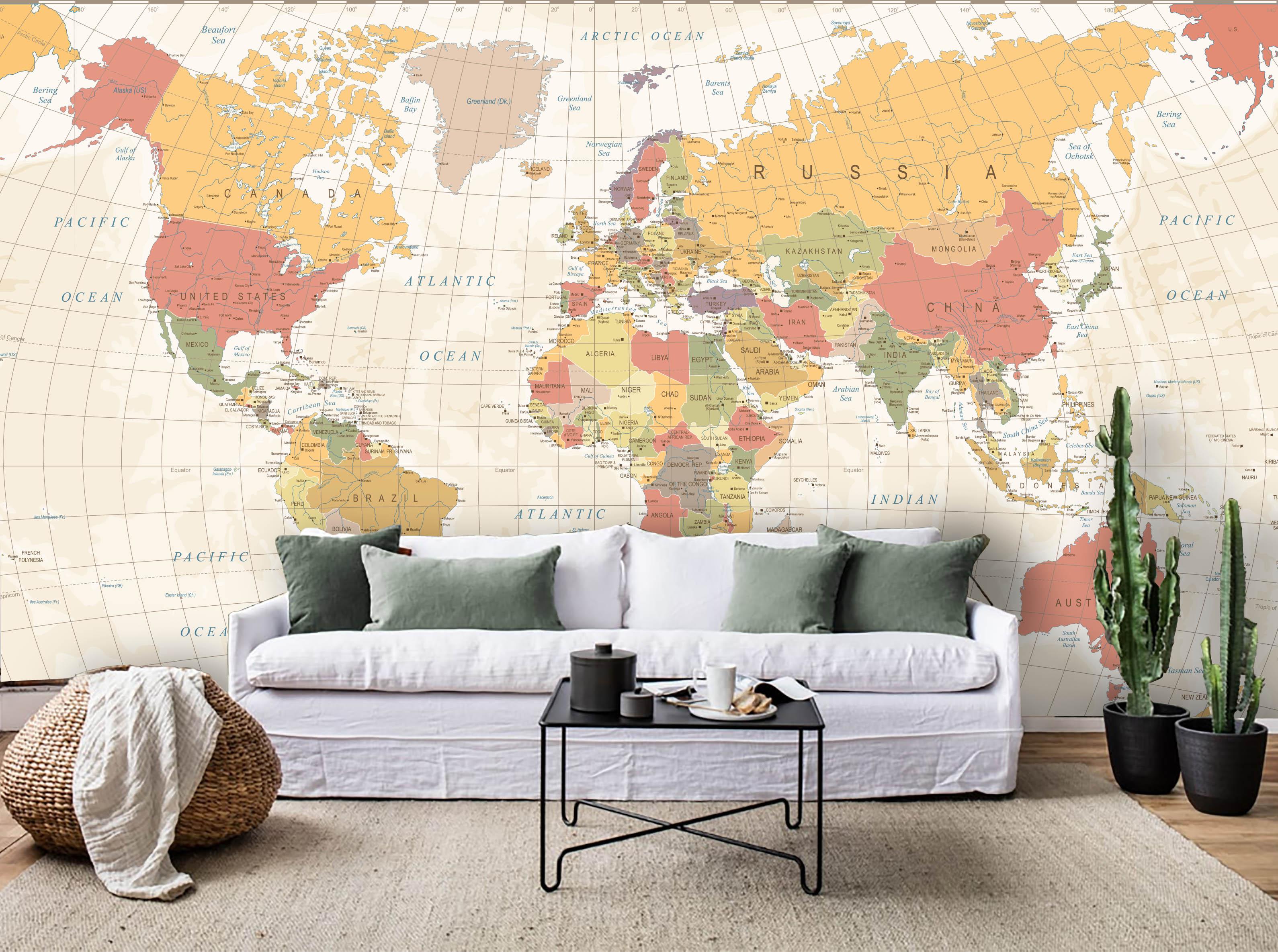 3D World Map Wall Mural Wallpaper LQH 18- Jess Art Decoration