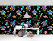 3D UFO Cartoon Space Alien Rocket Planet Wall Mural Wallpaper LXL- Jess Art Decoration