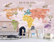 3D Color World Map Airplane Kids Wall Mural Wallpaper LQH 716- Jess Art Decoration