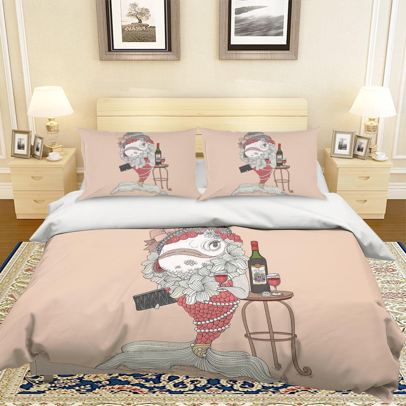 3D Cartoon Goldfish Red Wine Quilt Cover Set Bedding Set Pillowcases 80- Jess Art Decoration
