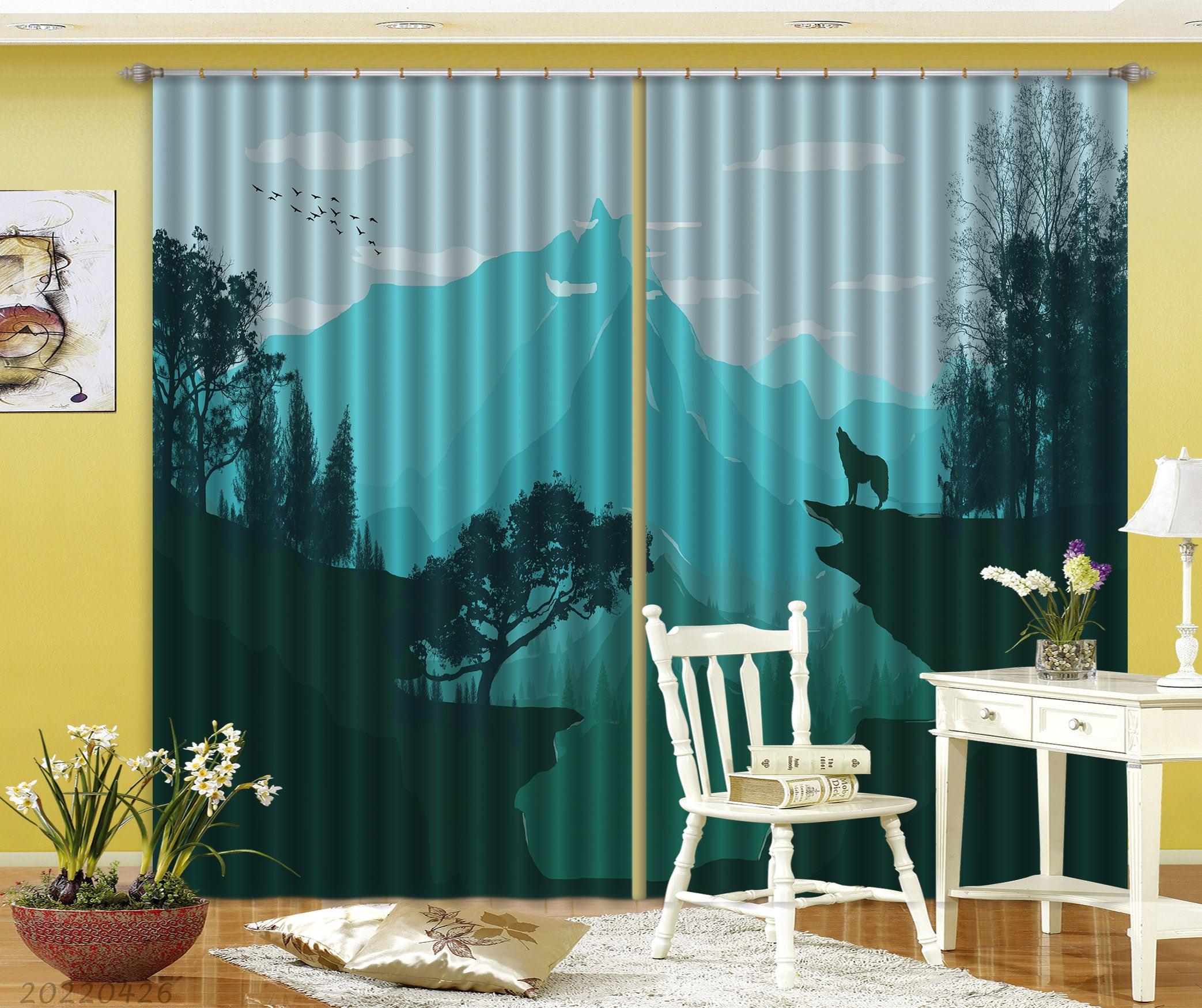 3D Landscape Mountain Tree Wolf Cliff Curtains and Drapes GD 4963- Jess Art Decoration