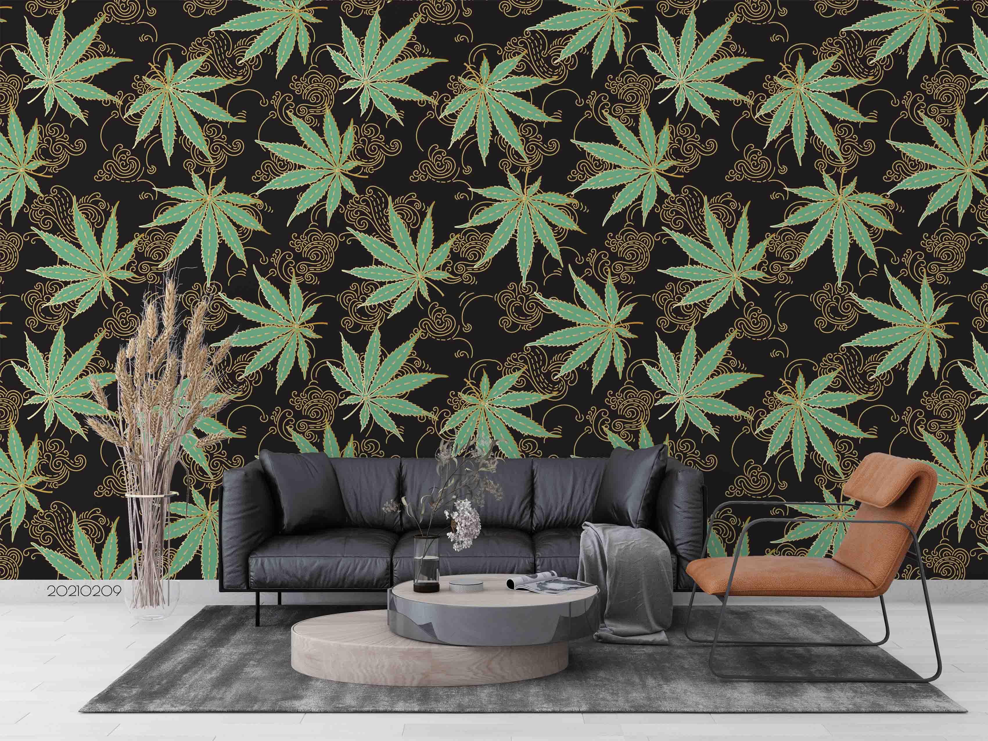 3D Hand Drawn Green Maple Leaf Wall Mural Wallpaper LQH 52- Jess Art Decoration