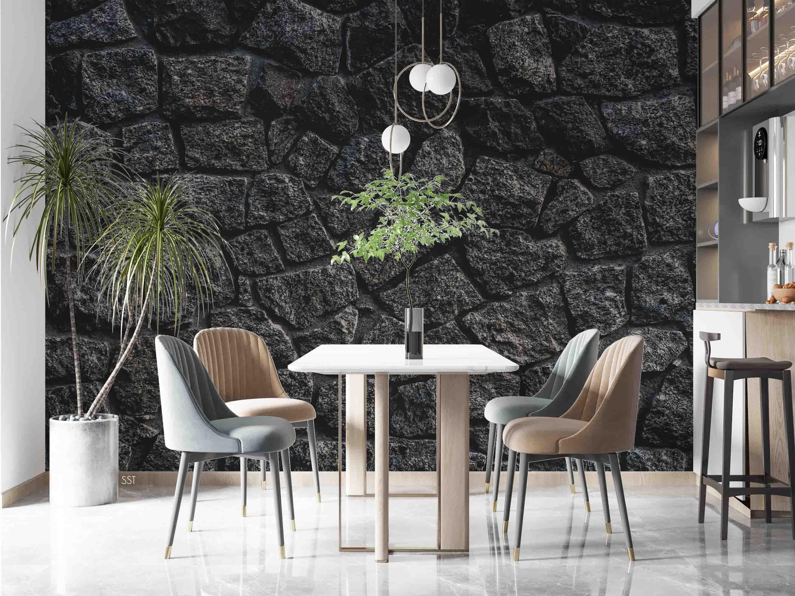 3D Black Rock Texture black stone rock texture wall mural wallpaper for dining room