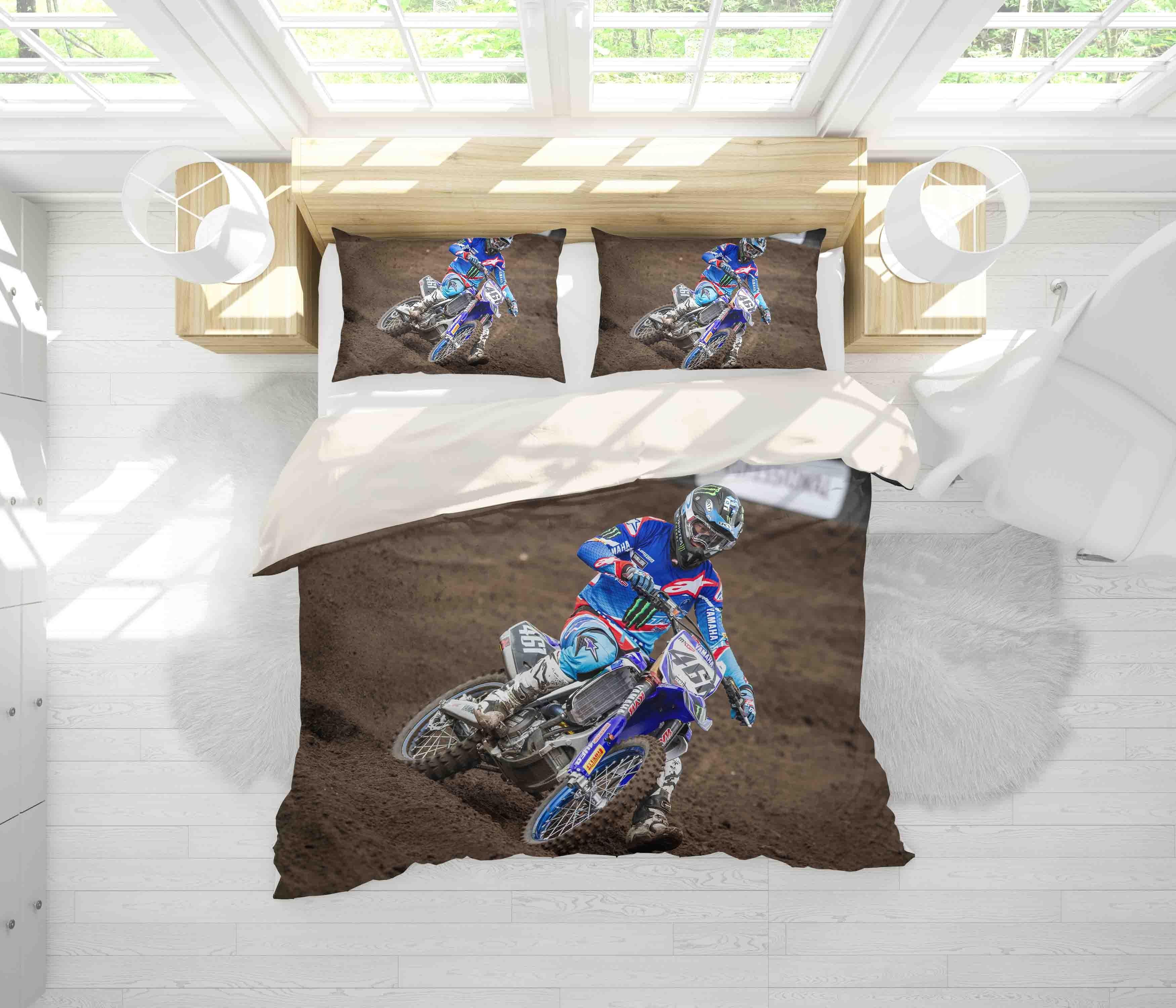 3D Dirt Bike Blue Quilt Cover Set Bedding Set Pillowcases A190 LQH- Jess Art Decoration