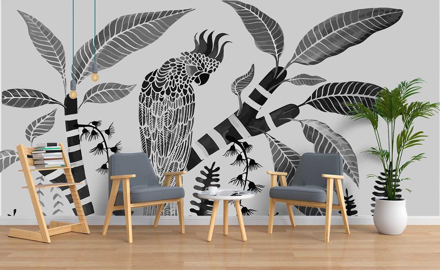 3D Hand Painting Parrot Coconut Tree Wall Mural Wallpaper 53- Jess Art Decoration