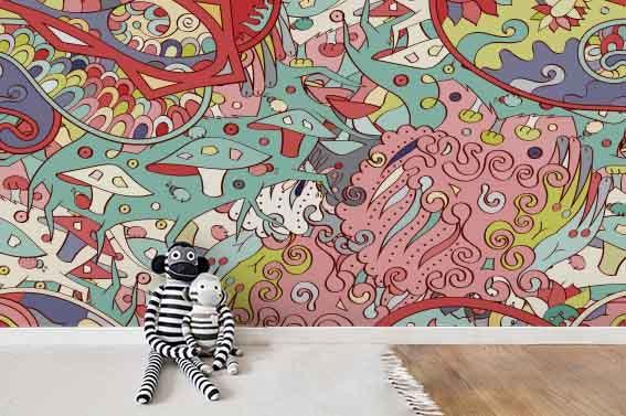 3D Abstract Colourful Graffiti Art Mushroom Wall Mural Wallpaper ZY D50- Jess Art Decoration