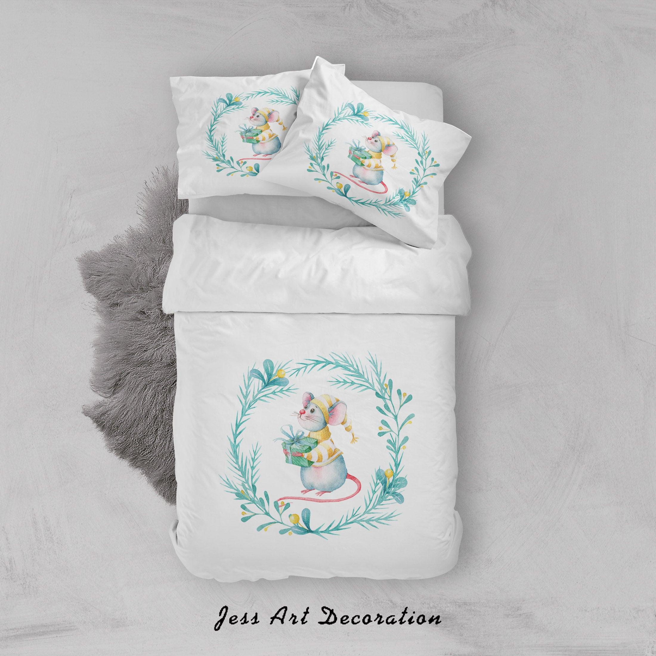 3D White Mouse Wreath Quilt Cover Set Bedding Set Duvet Cover Pillowcases SF69- Jess Art Decoration