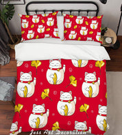 3D Cartoon Red Fortune Cat Quilt Cover Set Bedding Set Pillowcases 130- Jess Art Decoration