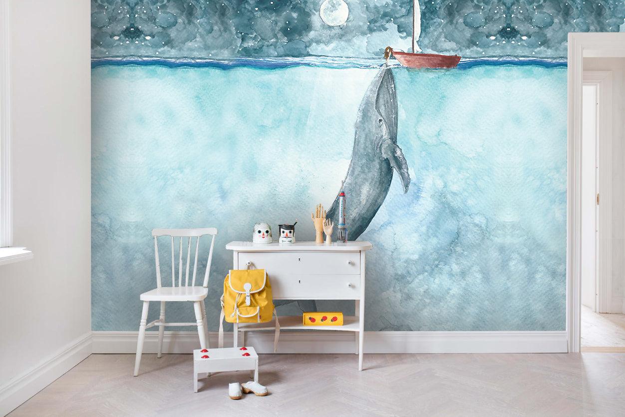 3D Bluish Watercolor Whale Wall Mural Wallpaper 42- Jess Art Decoration