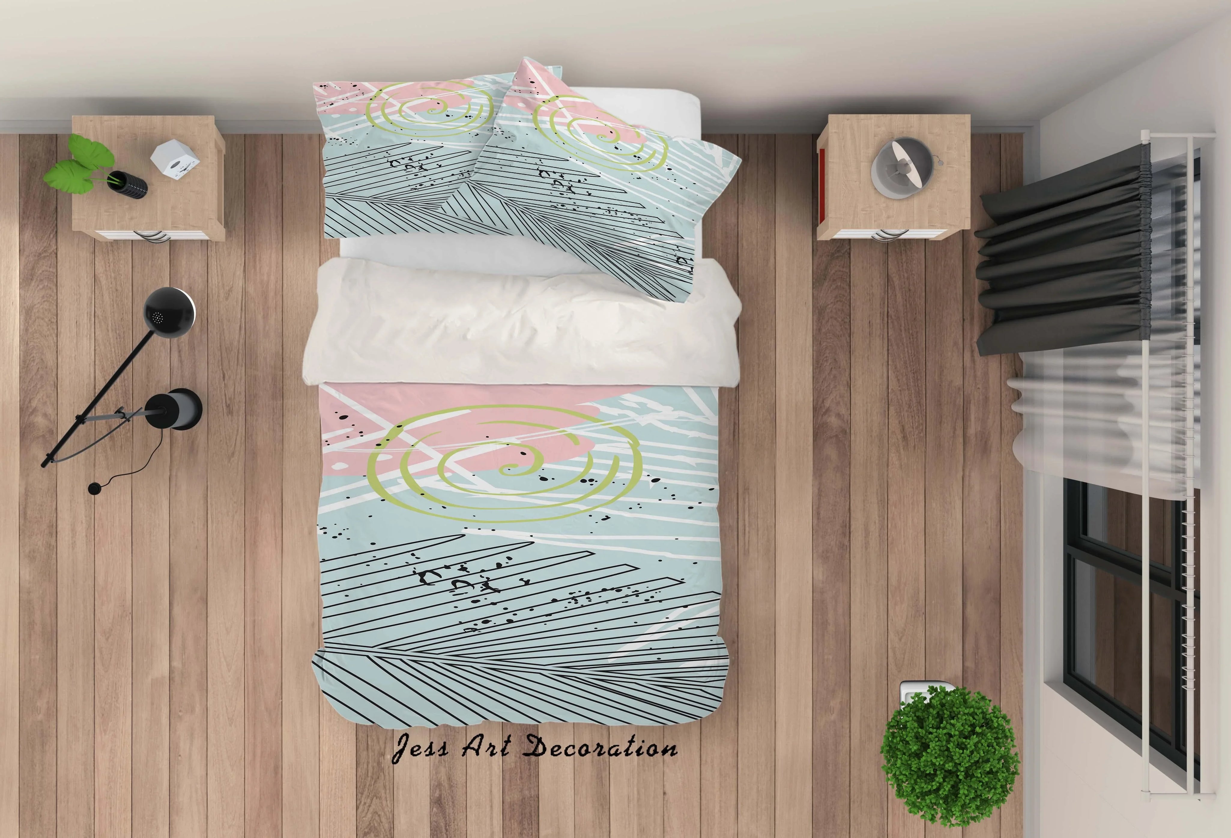 3D Green Pink Leaves Quilt Cover Set Bedding Set Pillowcases 72- Jess Art Decoration