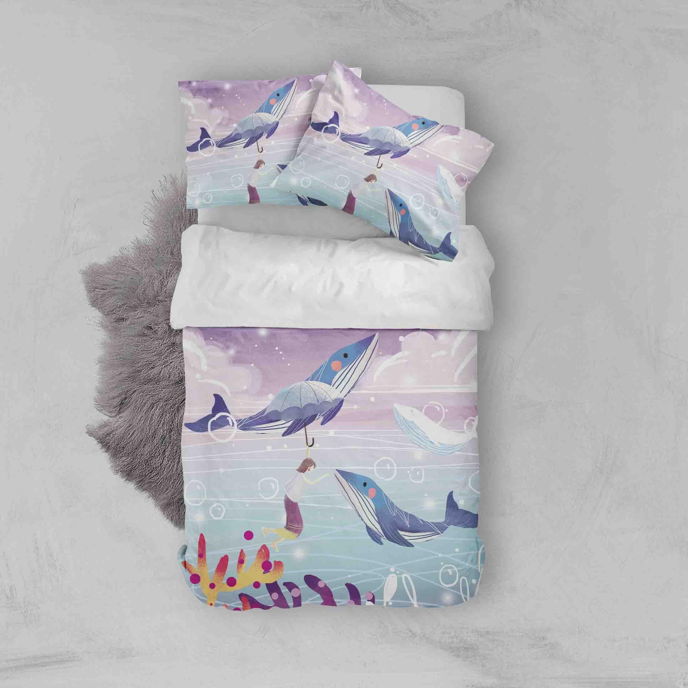 3D Whale Umbrella Girl Quilt Cover Set Bedding Set Pillowcases 86- Jess Art Decoration