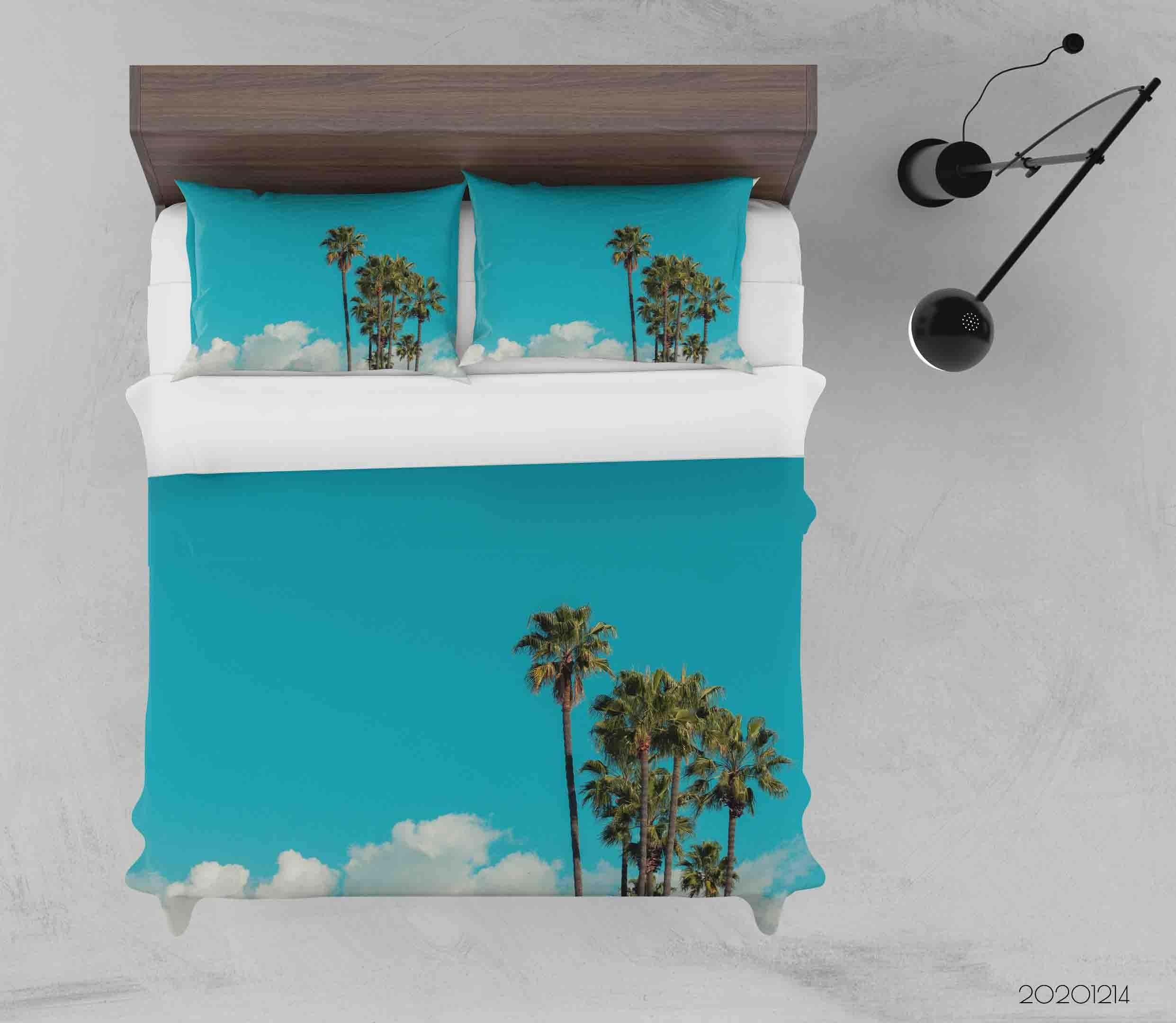 3D Landscape Blue Sky Cloud Palm Tree Plant Quilt Cover Set Bedding Set Duvet Cover Pillowcases LXL- Jess Art Decoration