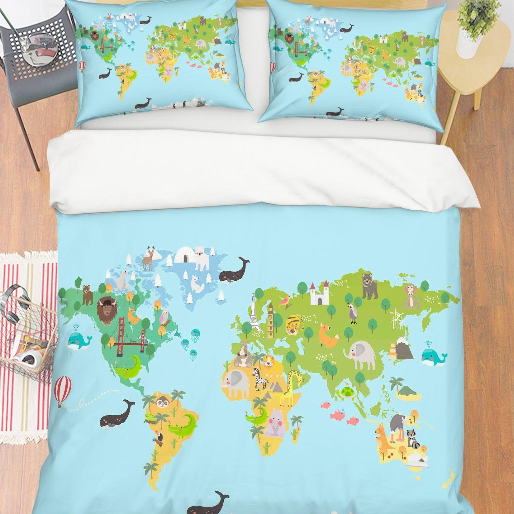 3D Blue World Map Quilt Cover Set Bedding Set Pillowcases 180- Jess Art Decoration