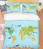 3D Blue World Map Quilt Cover Set Bedding Set Pillowcases 180- Jess Art Decoration