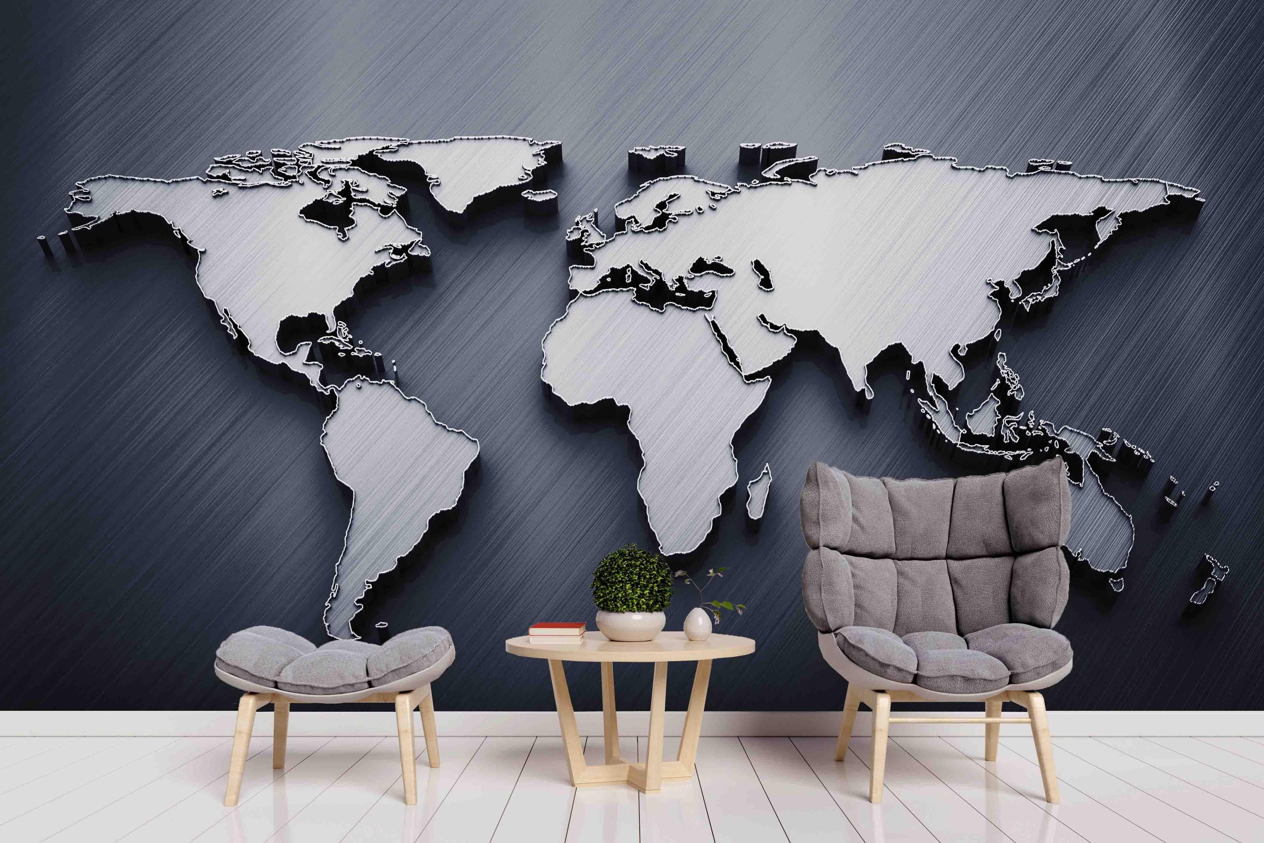3D Grey Stereoscopic World Map Wall Mural Wallpaper A280 LQH- Jess Art Decoration