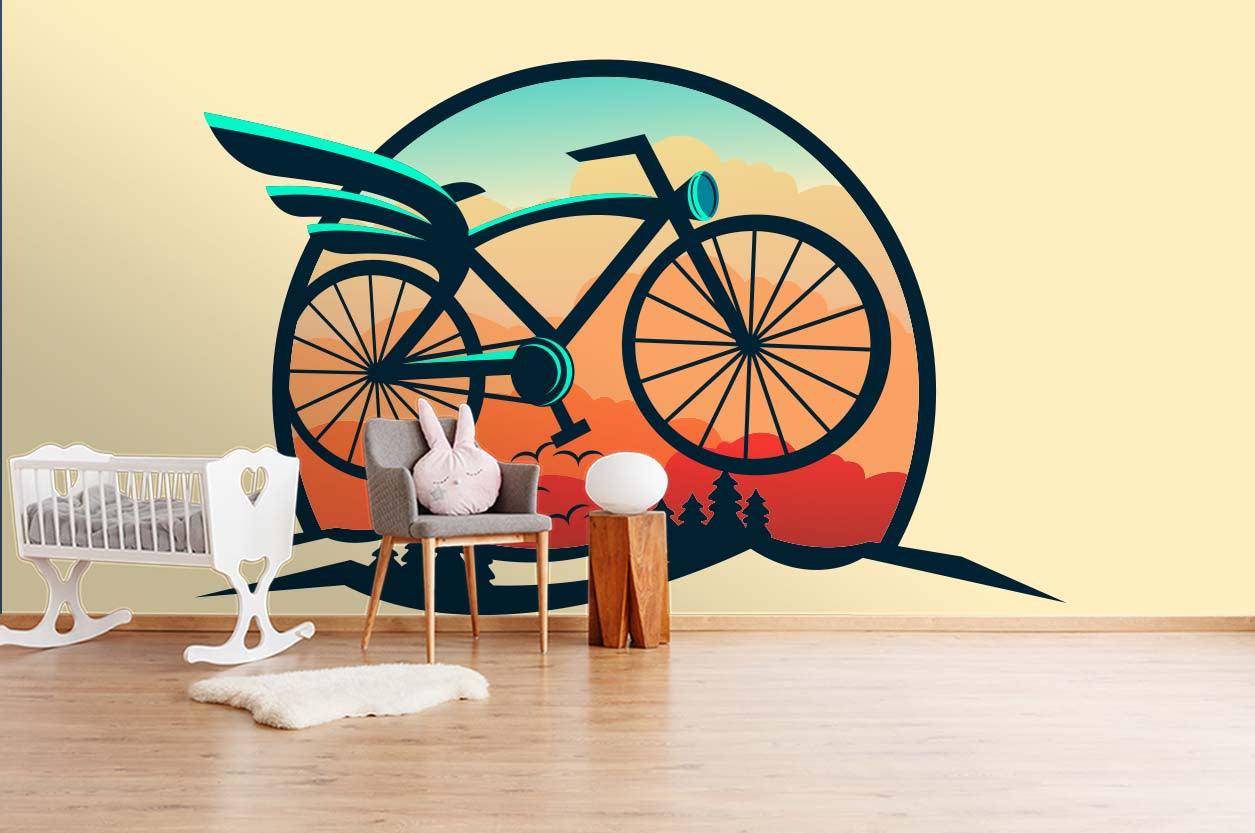 3D Vintage Retro Flying Bike Wall Mural Wallpaper SF121- Jess Art Decoration