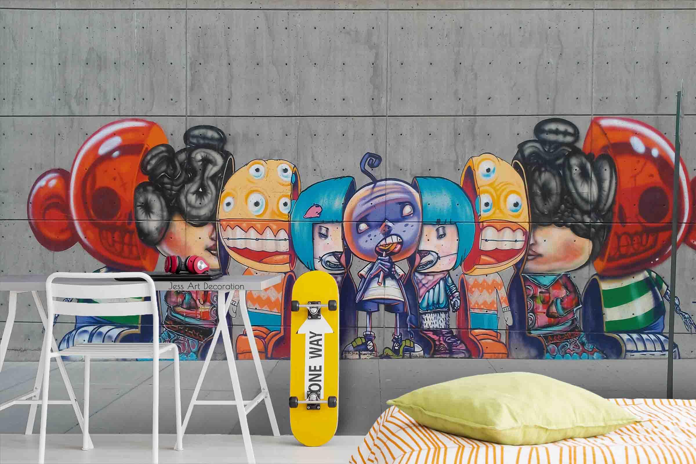3D Colourful Monster Street Art colourful monster street art mural wall mural wallpaper for teen room